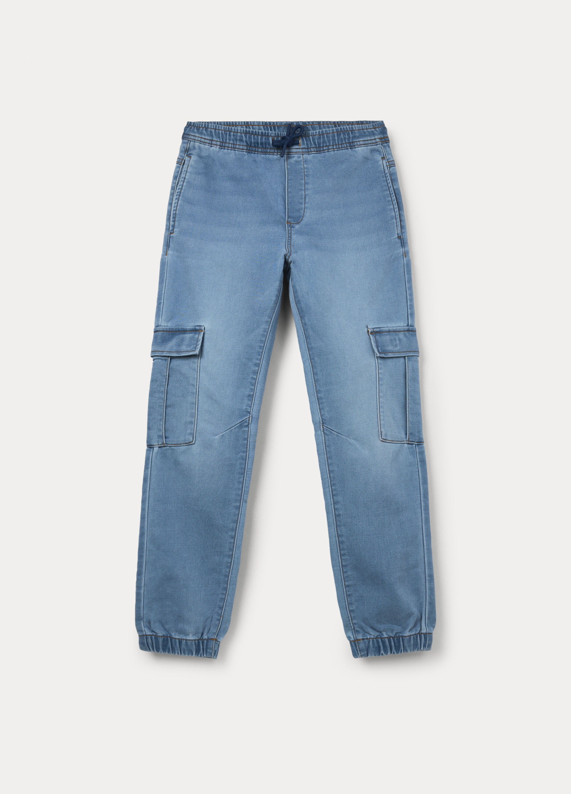 Jogger cargo in denim bambino_0