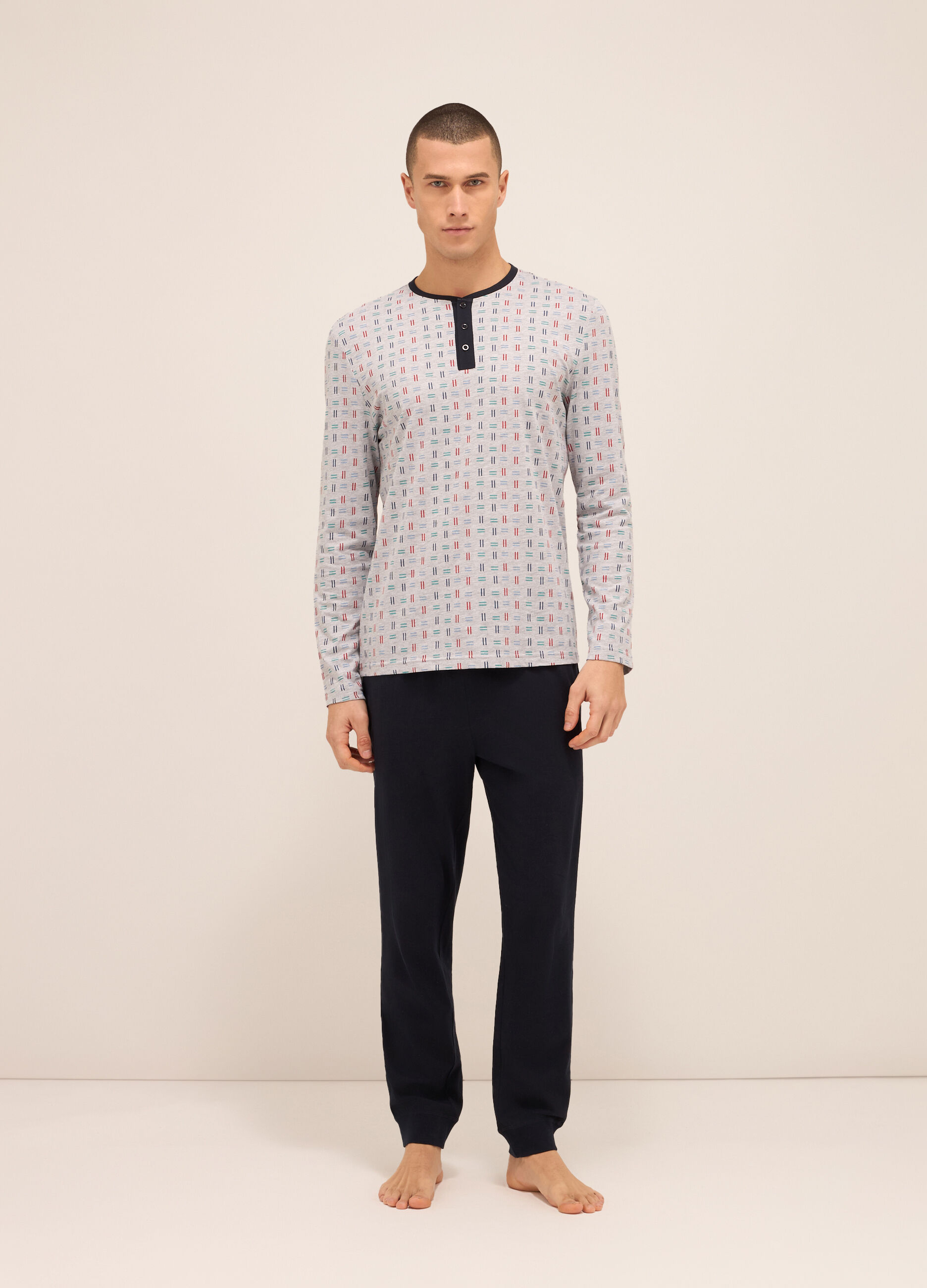 Maglia del pigiama a serafino in jersey di cotone uomo_0