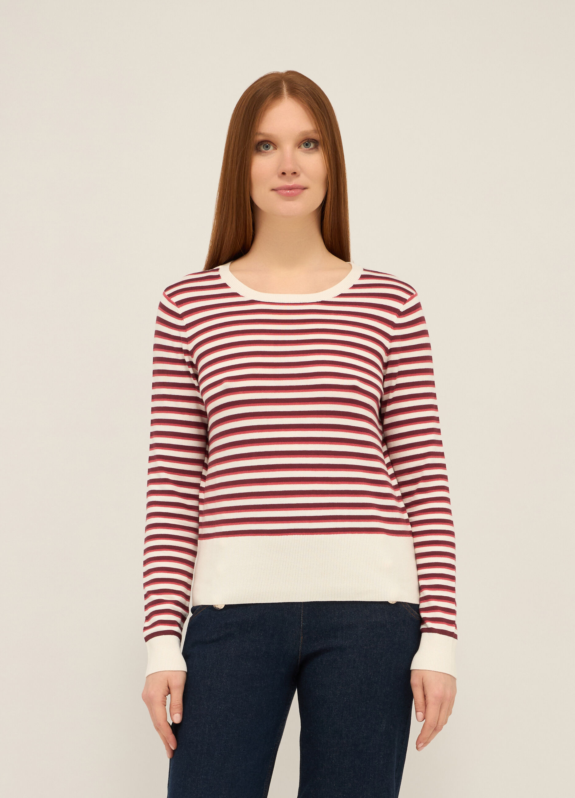 T-shirt misto viscosa con motivo a righe donna_0