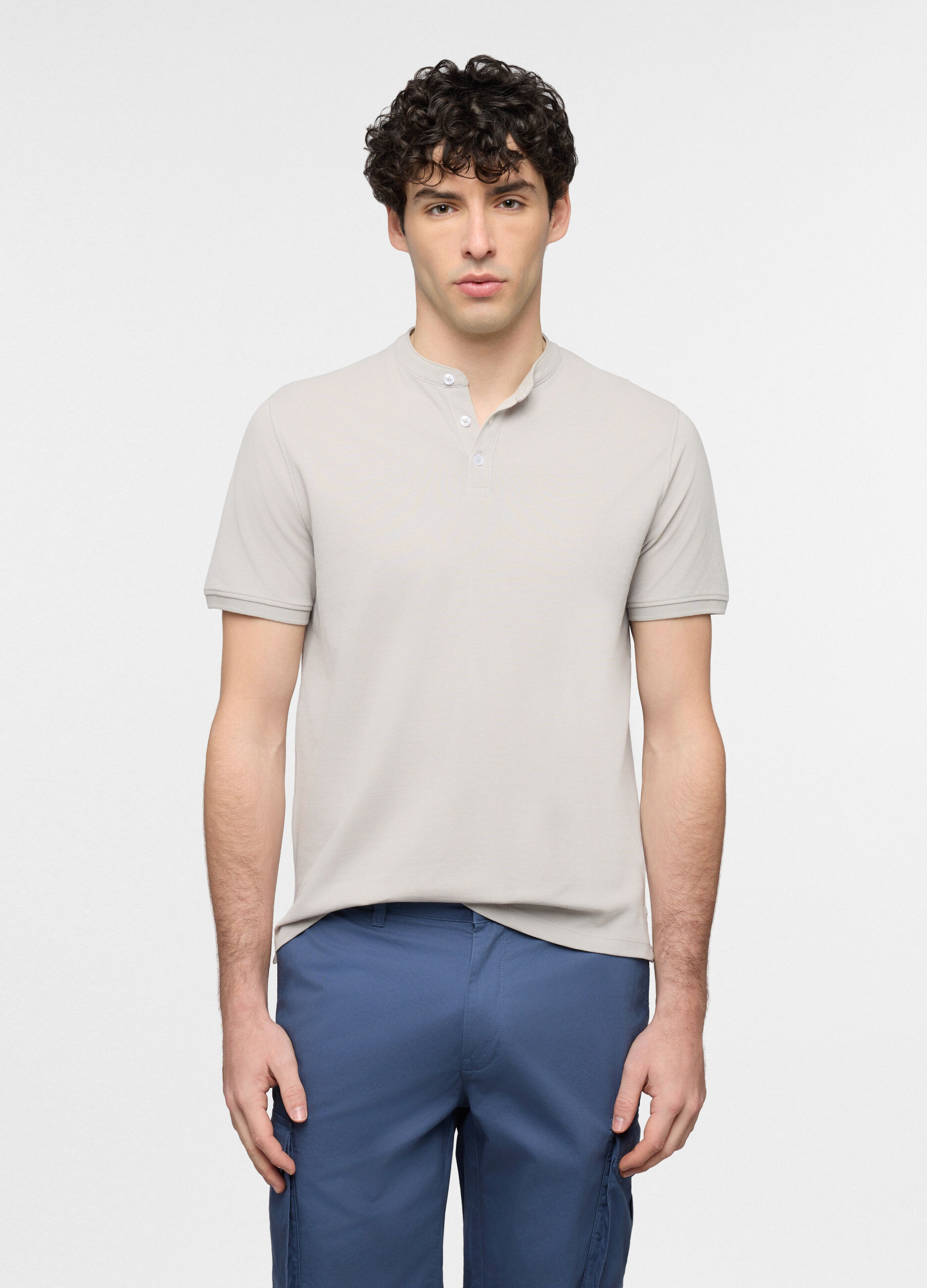 Polo a maniche corte con collo coreano uomo_0