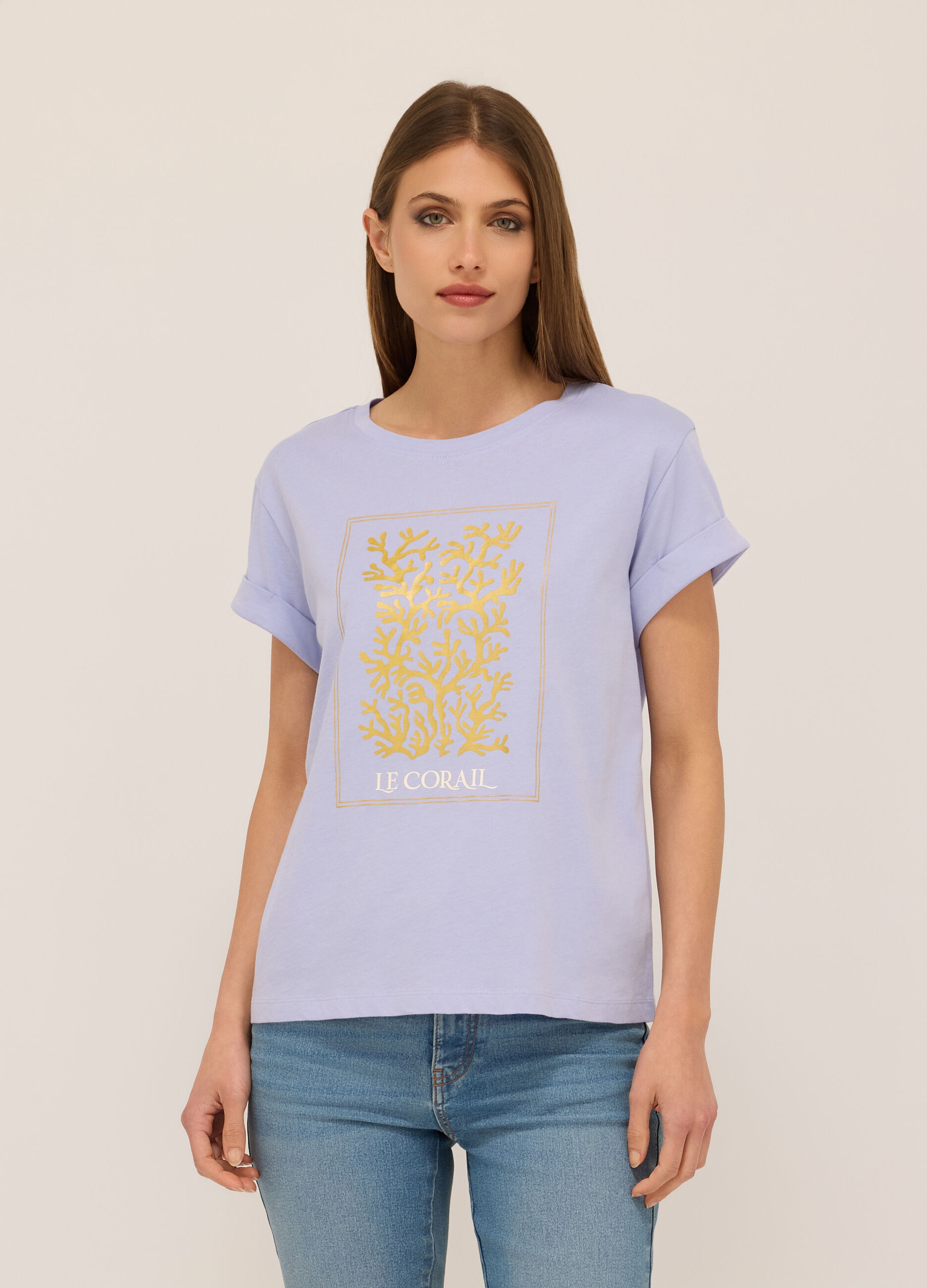 T-shirt in jersey di puro cotone donna_0