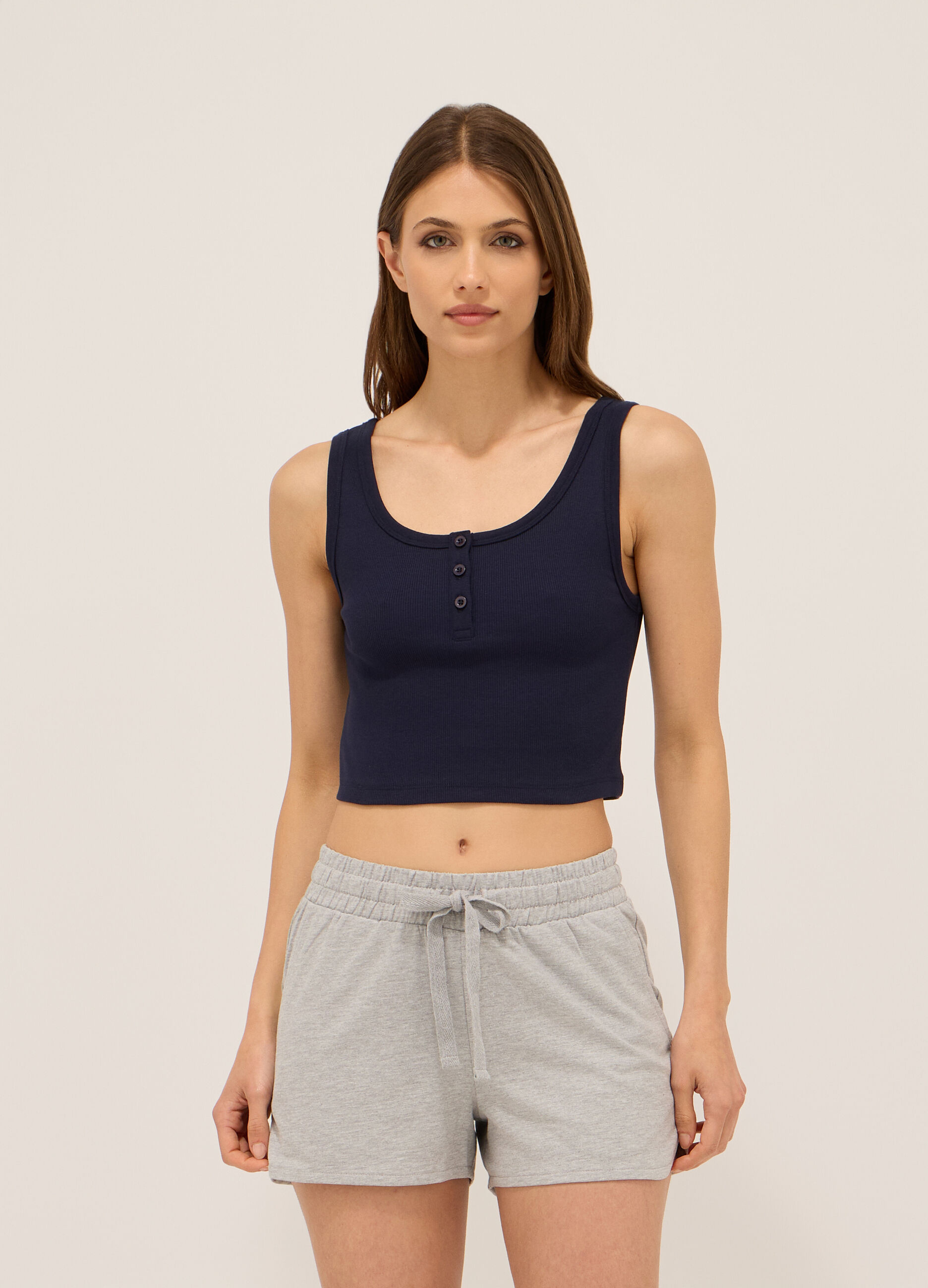 Top in costina di cotone stretch donna_0