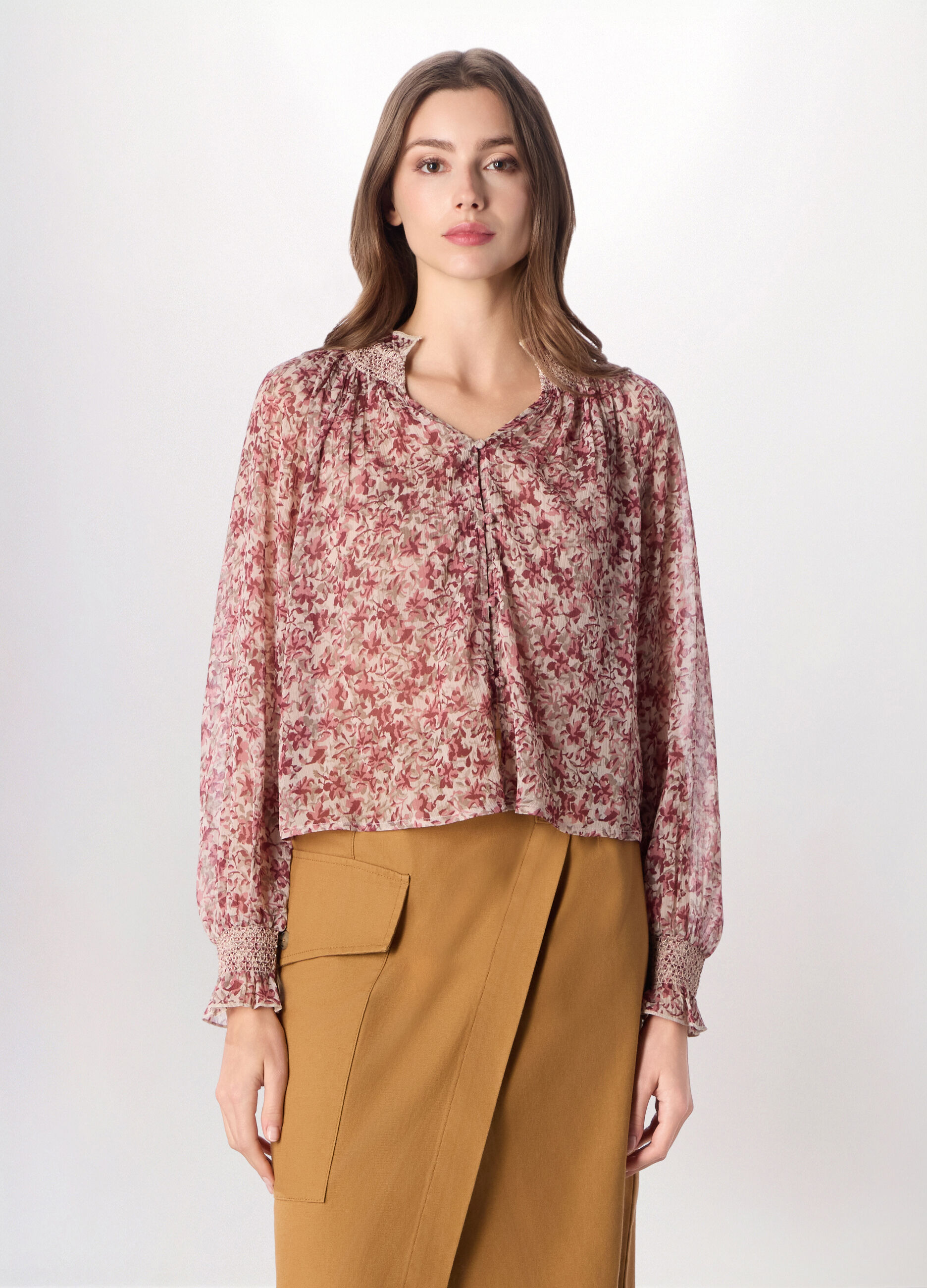 Camicia in chiffon con stampa donna_0