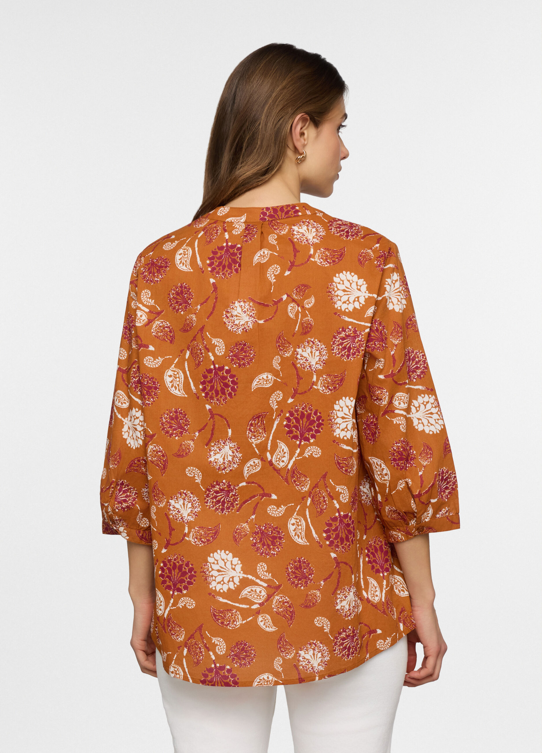 Blusa over fit con scollo a V in puro cotone voile donna_1