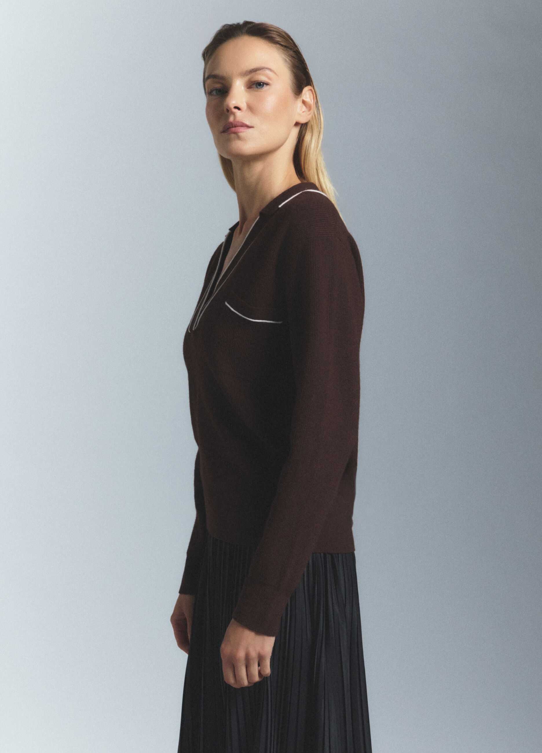 Polo in costina misto lana donna_3