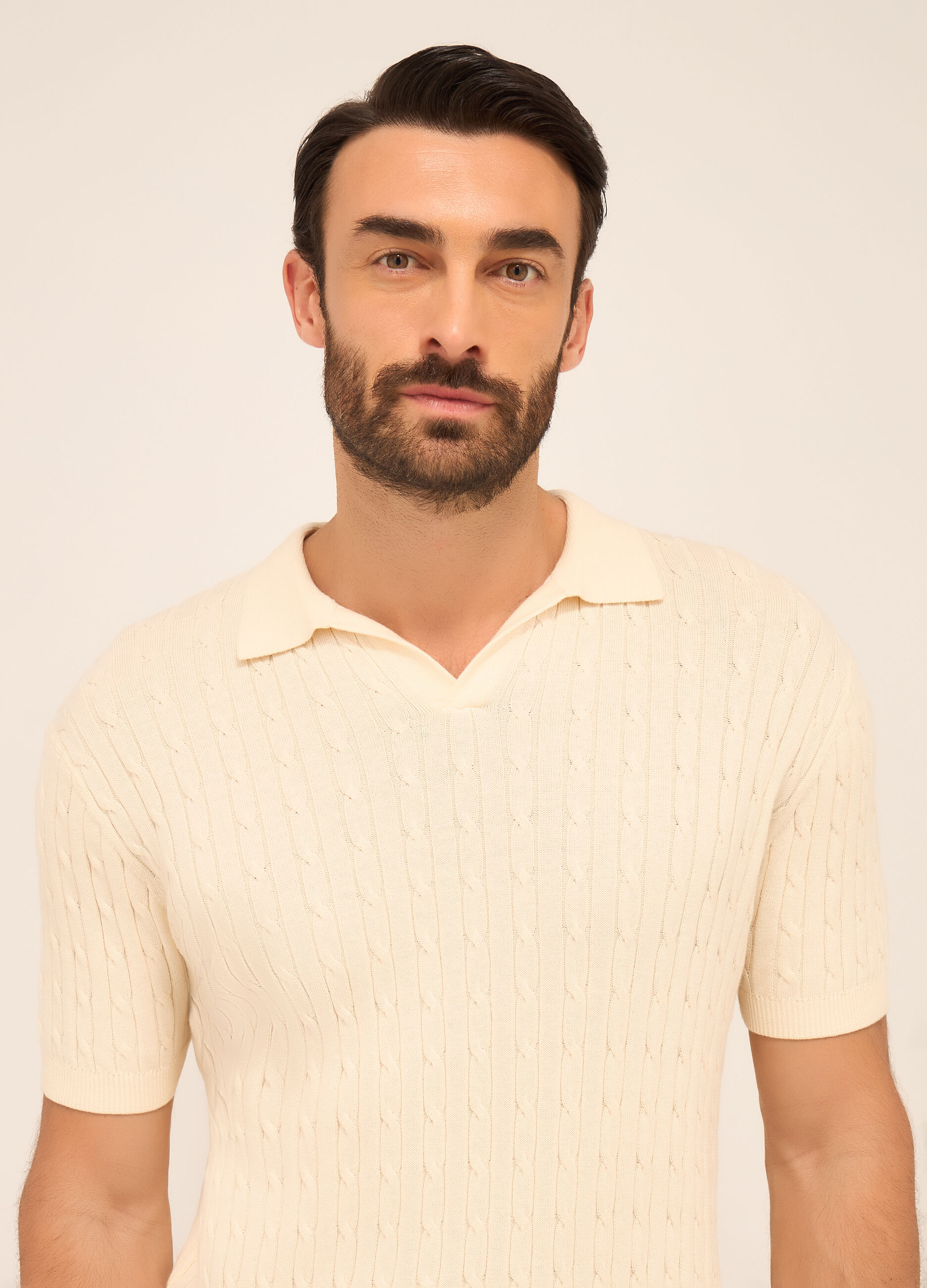 Polo collo aperto in cotone a trecce uomo_2