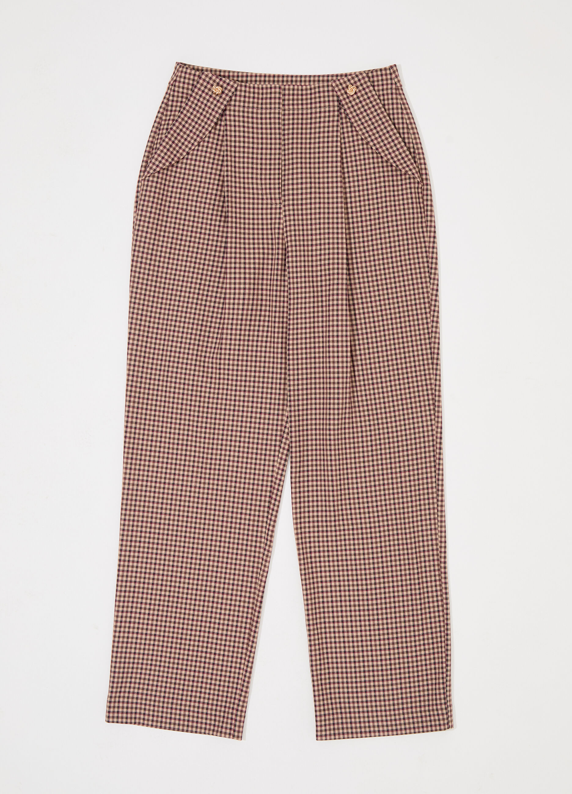 Pantalone a vita alta a quadretti donna_4