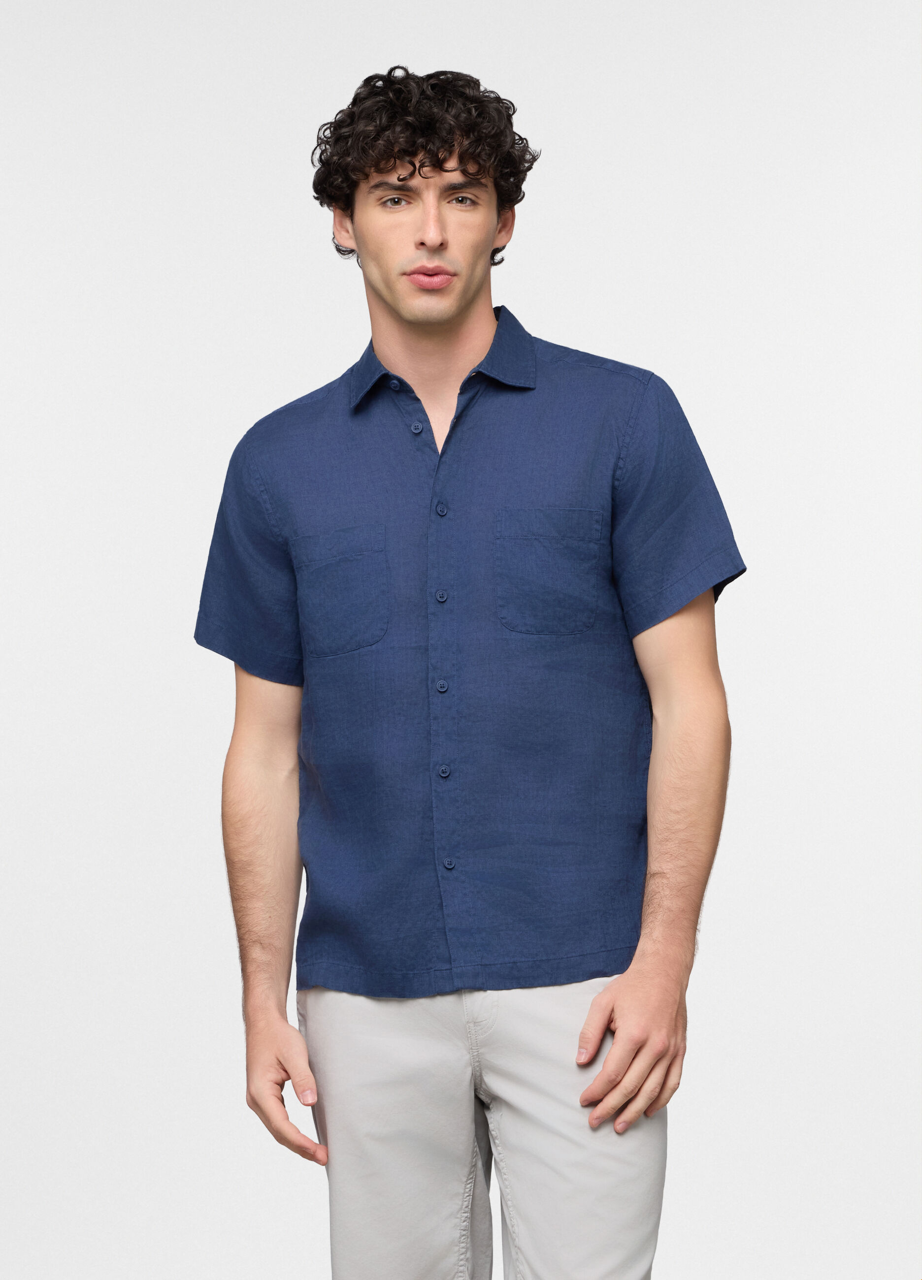 Camicia a maniche corte in lino uomo_0