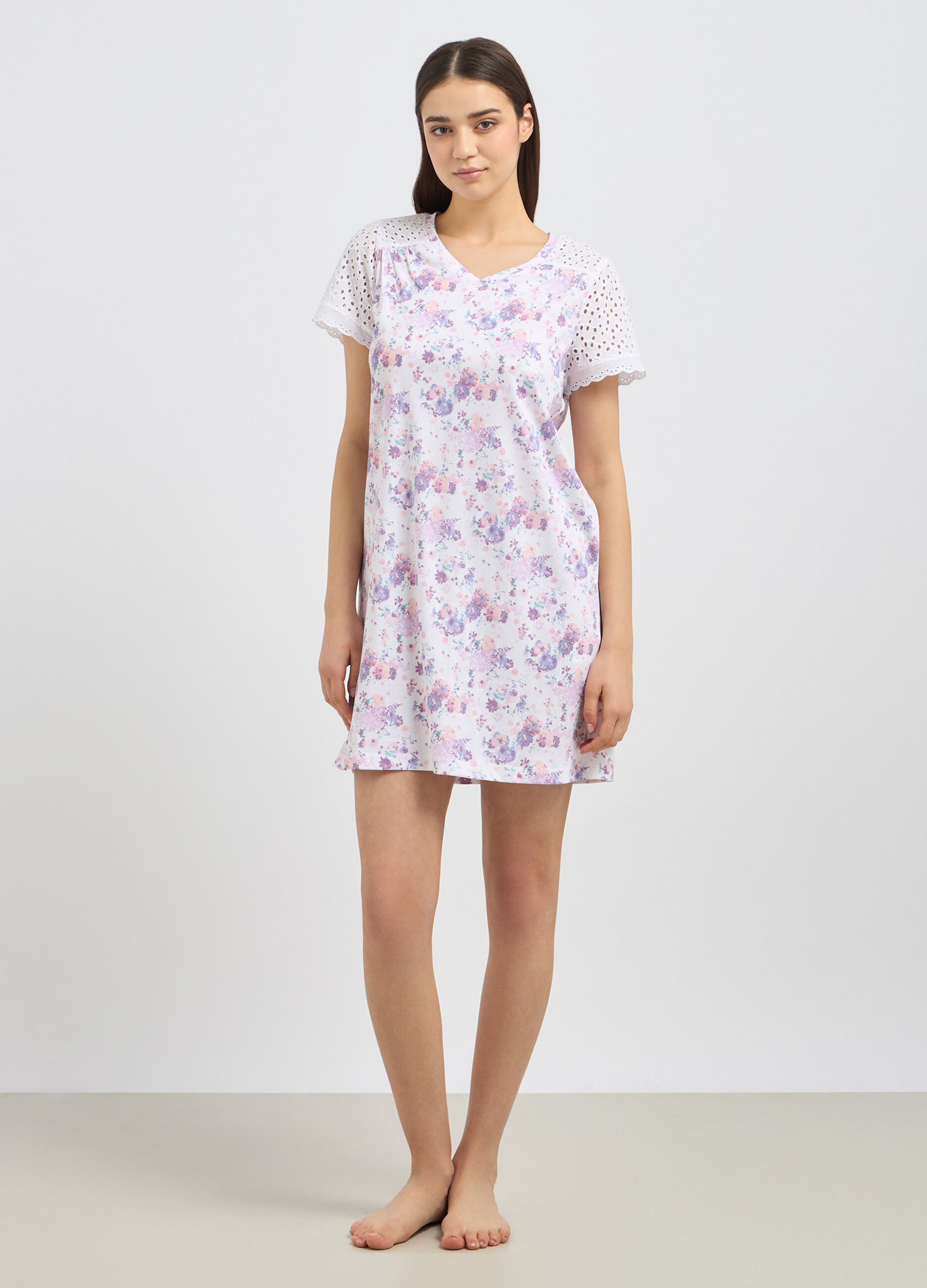 Camicia da notte con inserti in sangallo donna_0