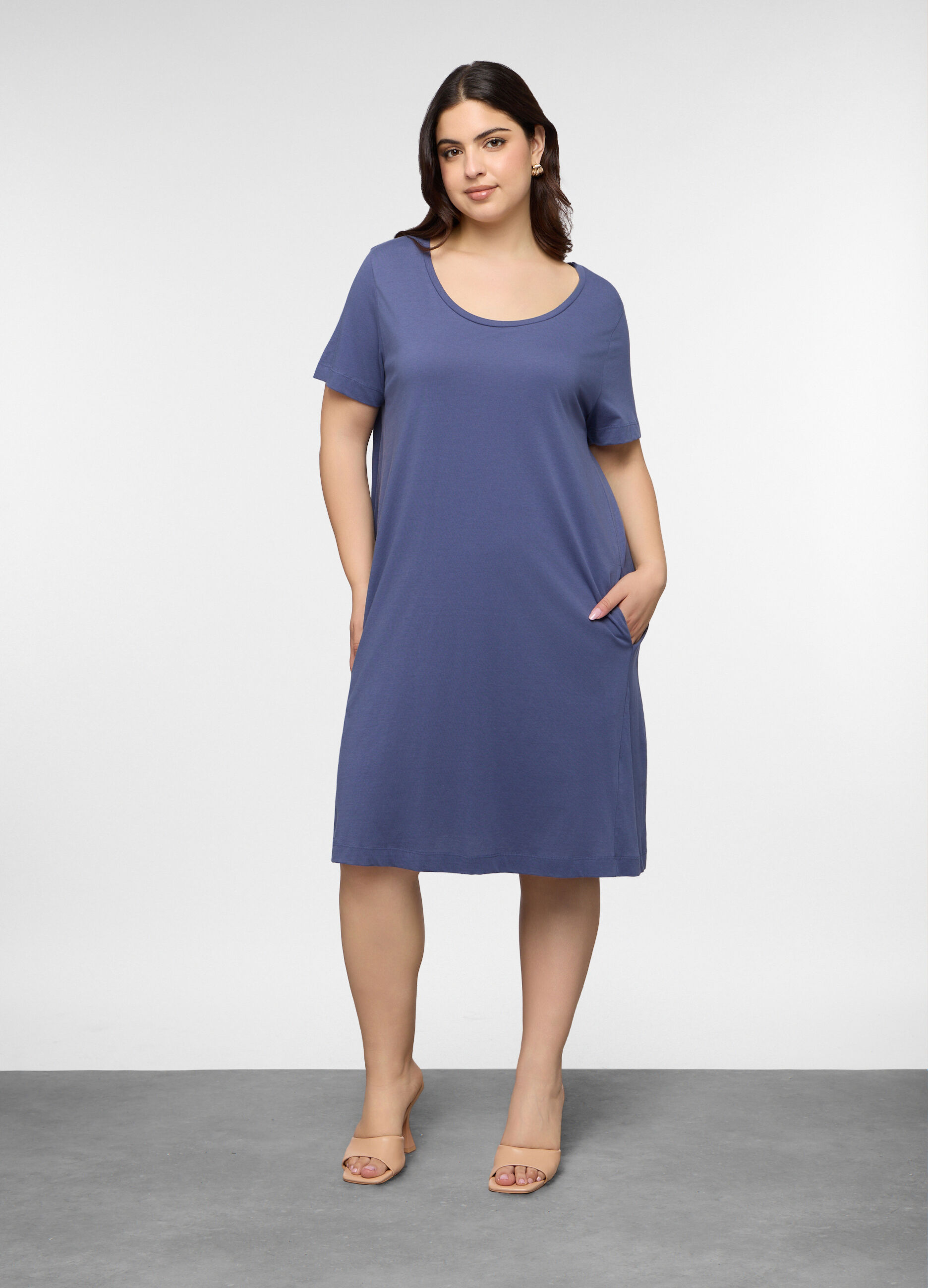 Abito corto girocollo in jersey di puro cotone donna curvy_0