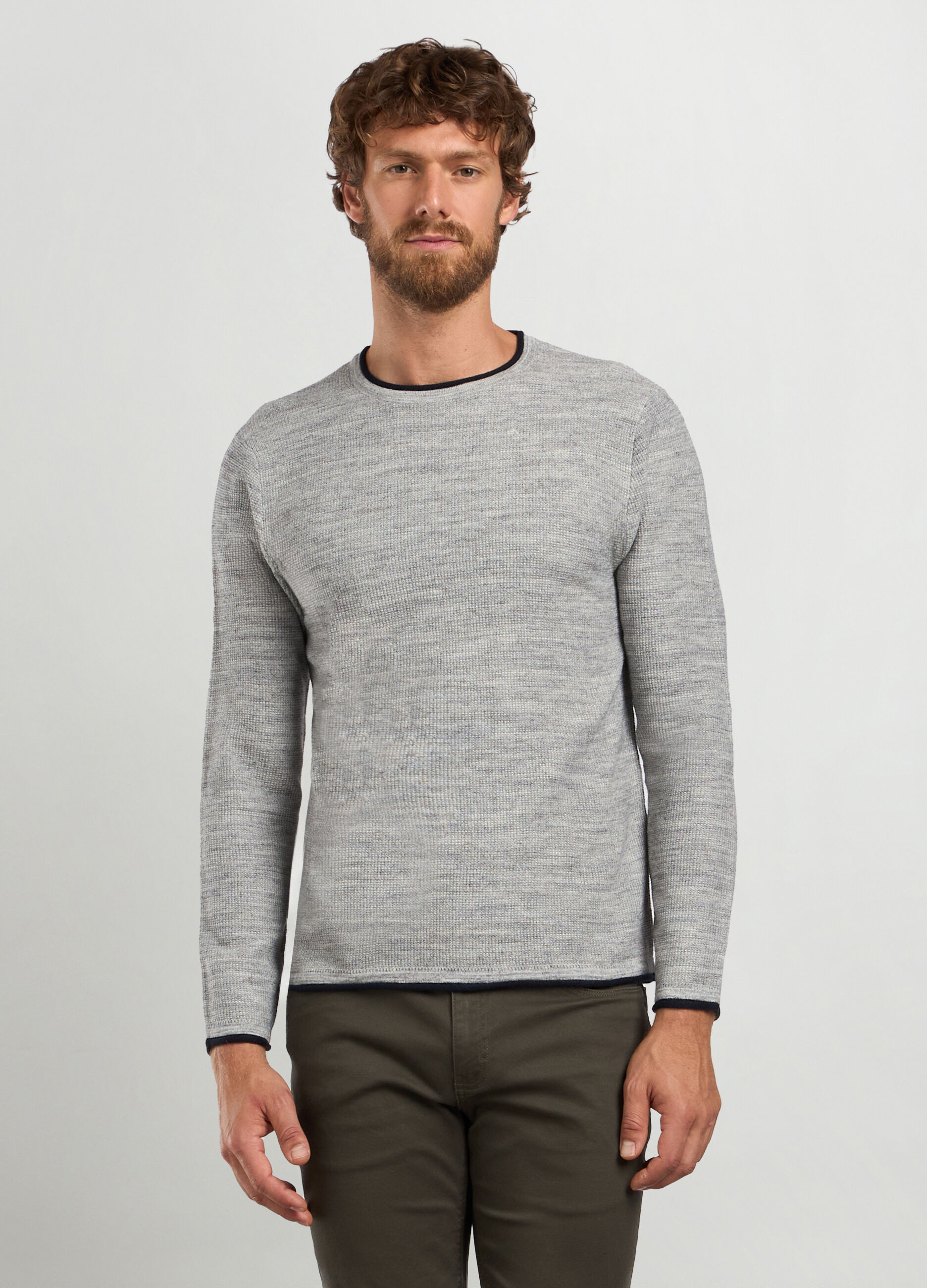 Maglione girocollo operato in misto lana uomo_0