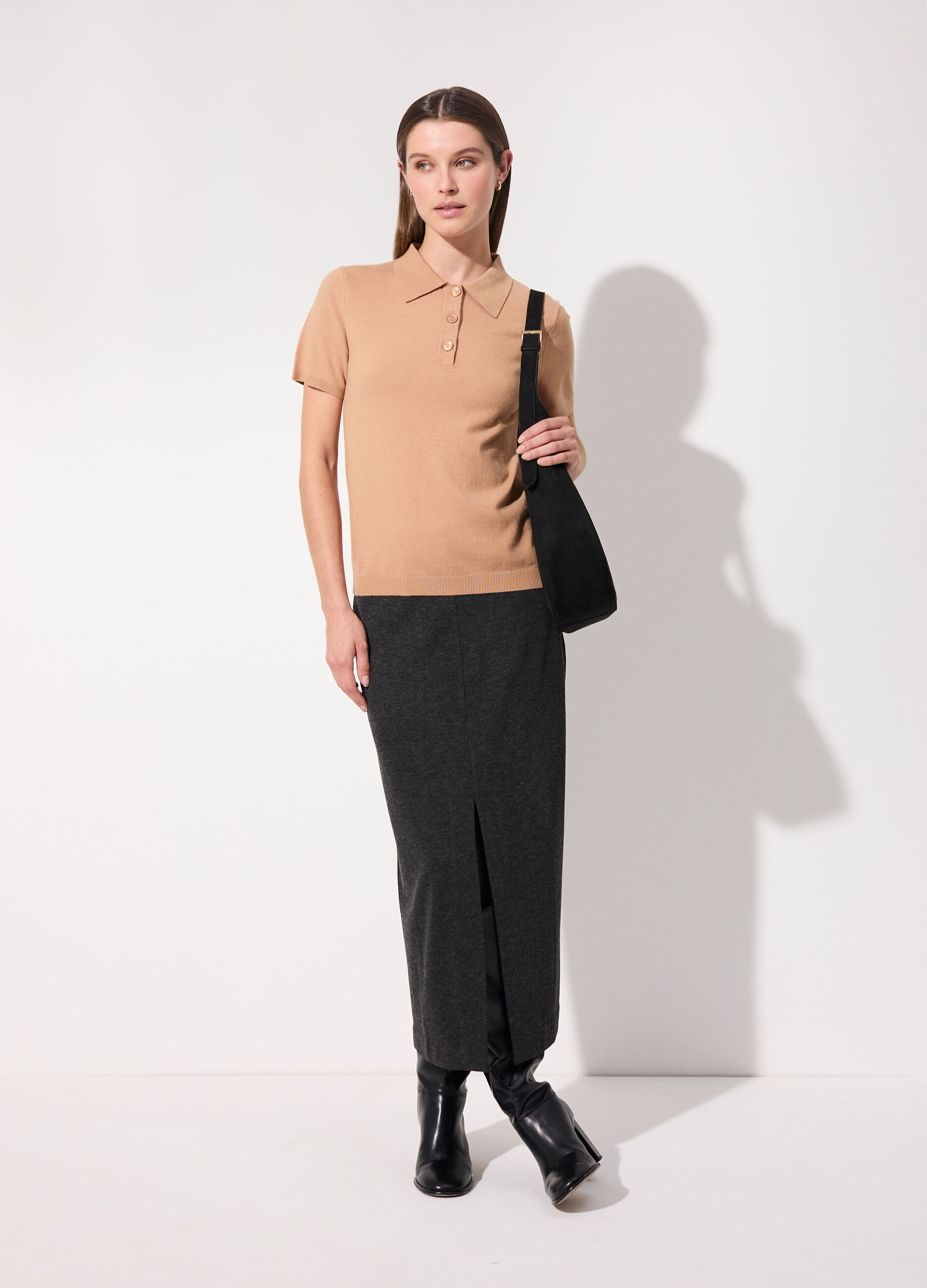 Gonna lunga a tubino in pura lana merino donna_0