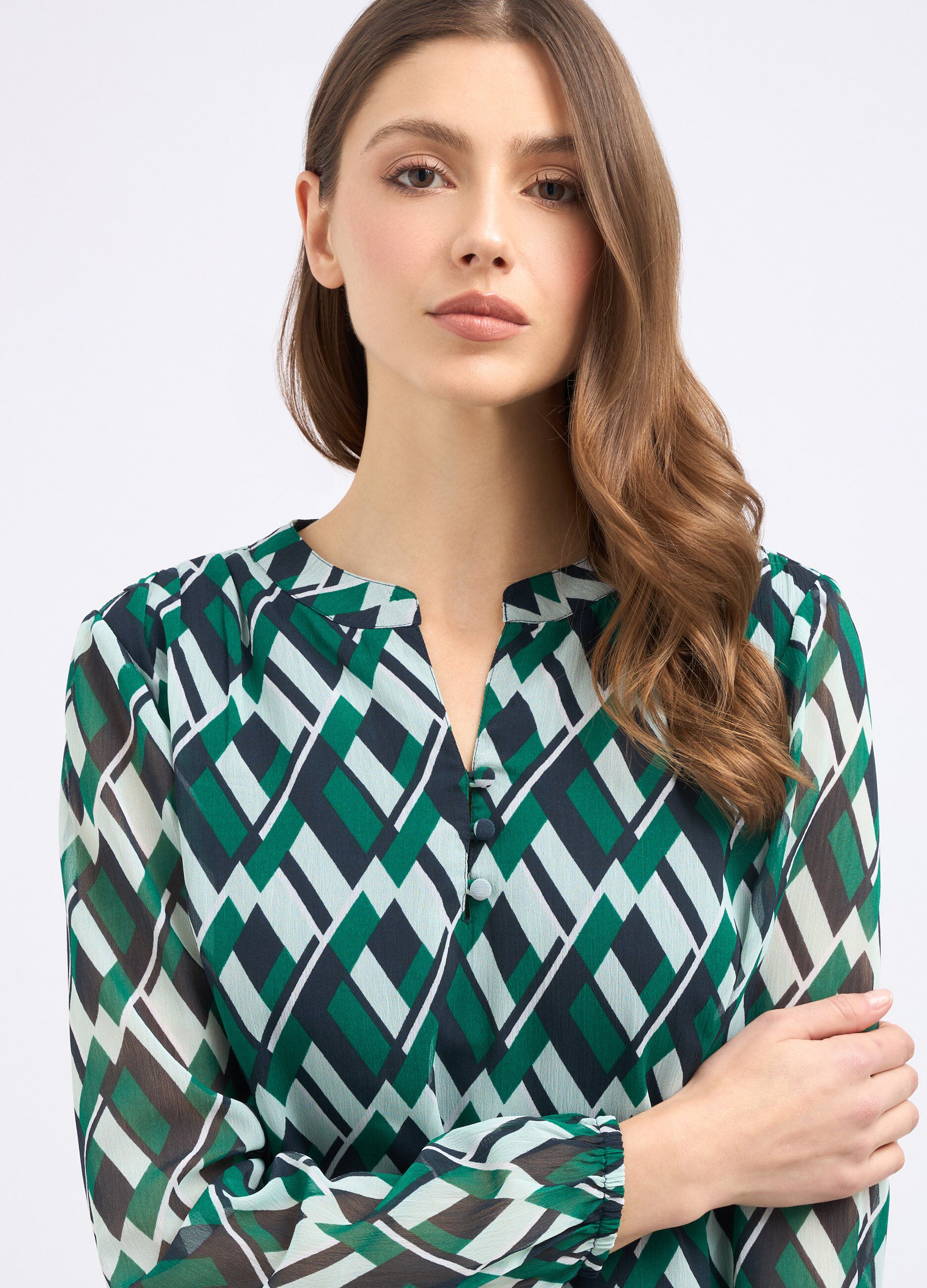 Blusa crepe con stampa donna_2