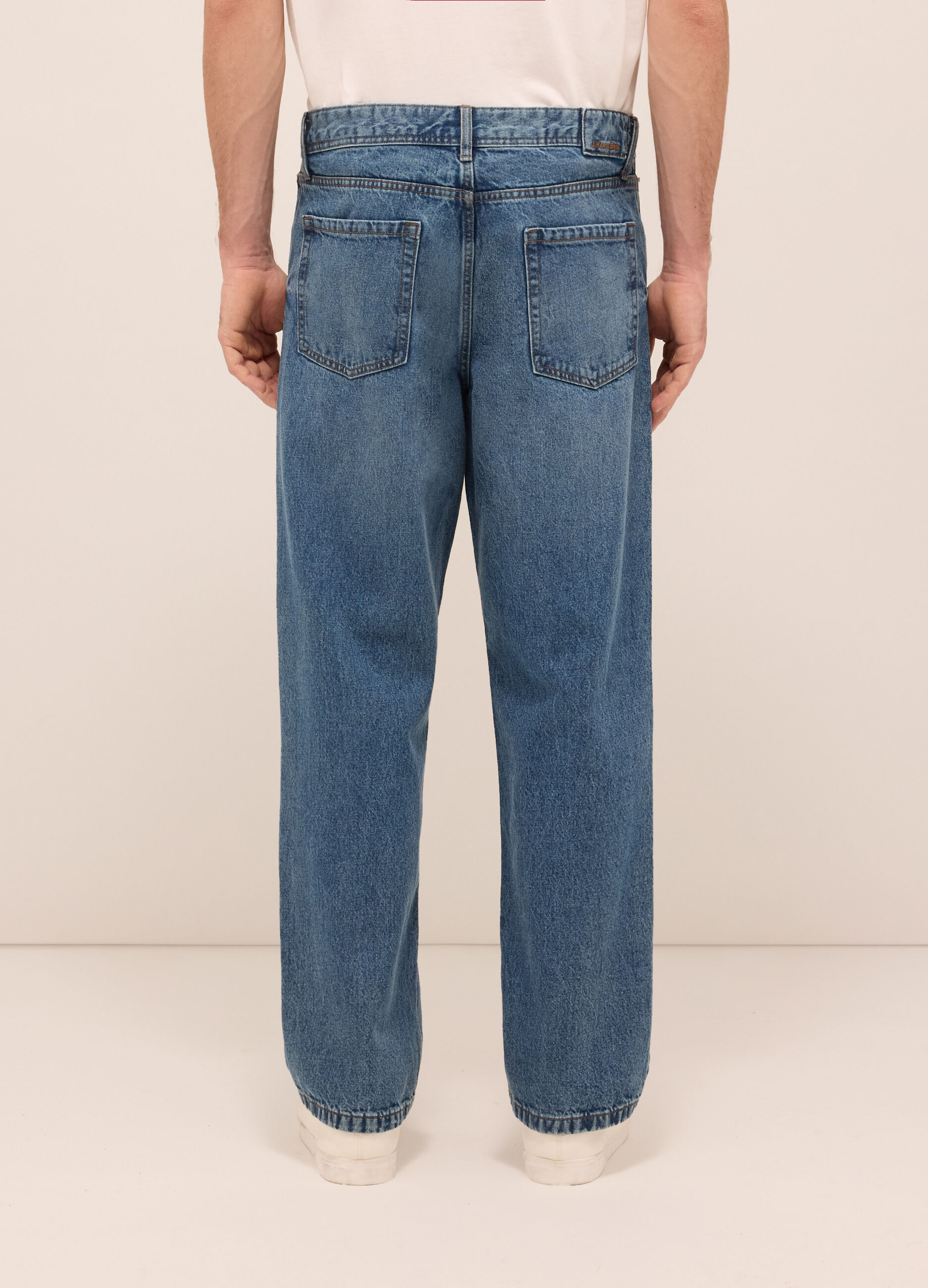 Jeans 5 tasche baggy fit in denim di cotone uomo_1