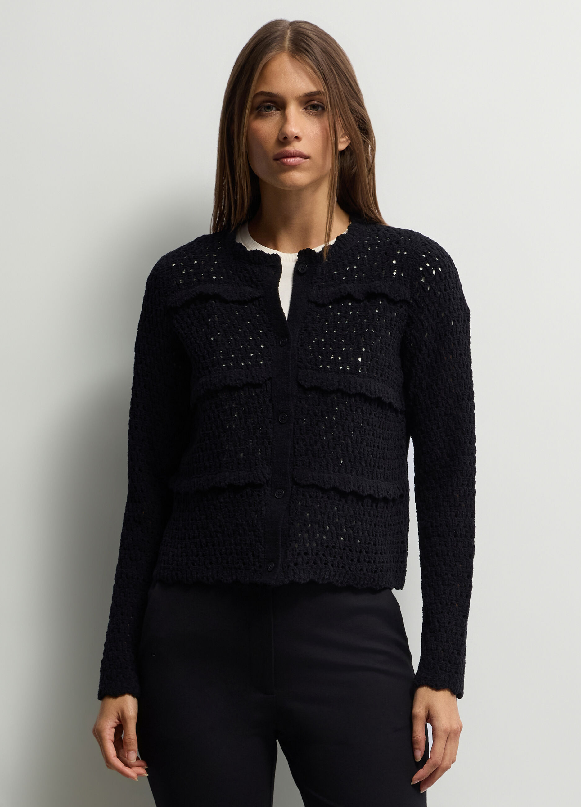 Cardigan girocollo operato donna_0
