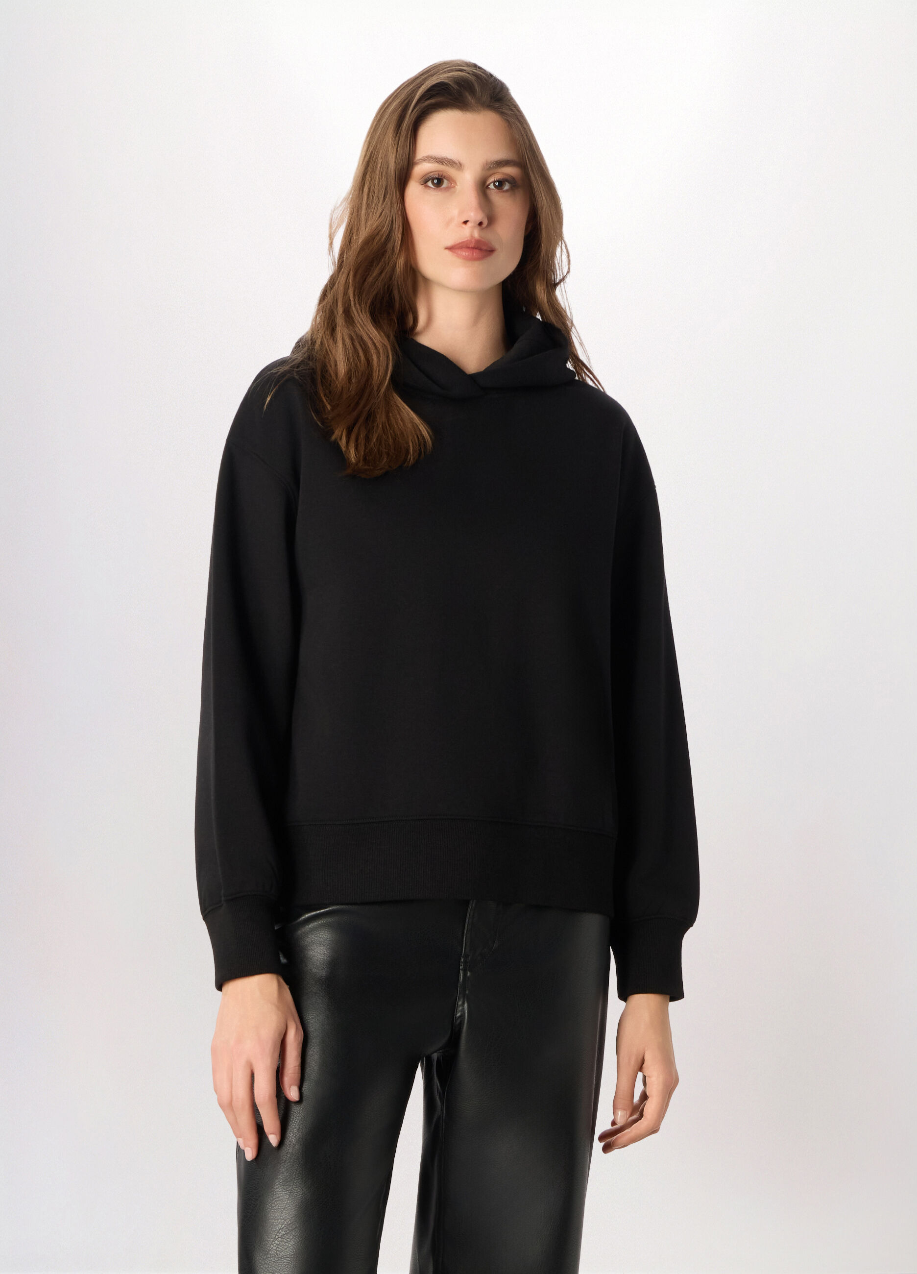 Felpa misto cotone con cappuccio donna_0