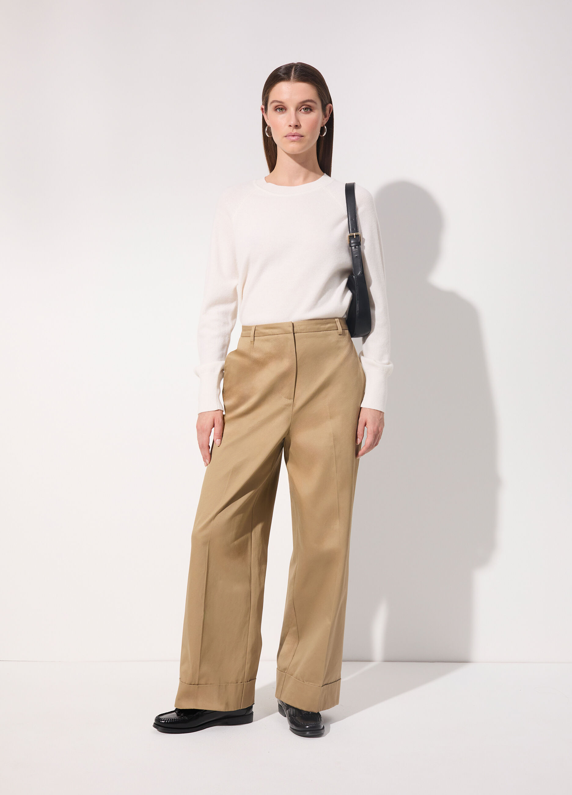 Pantaloni palazzo in gabardine di puro cotone donna_0