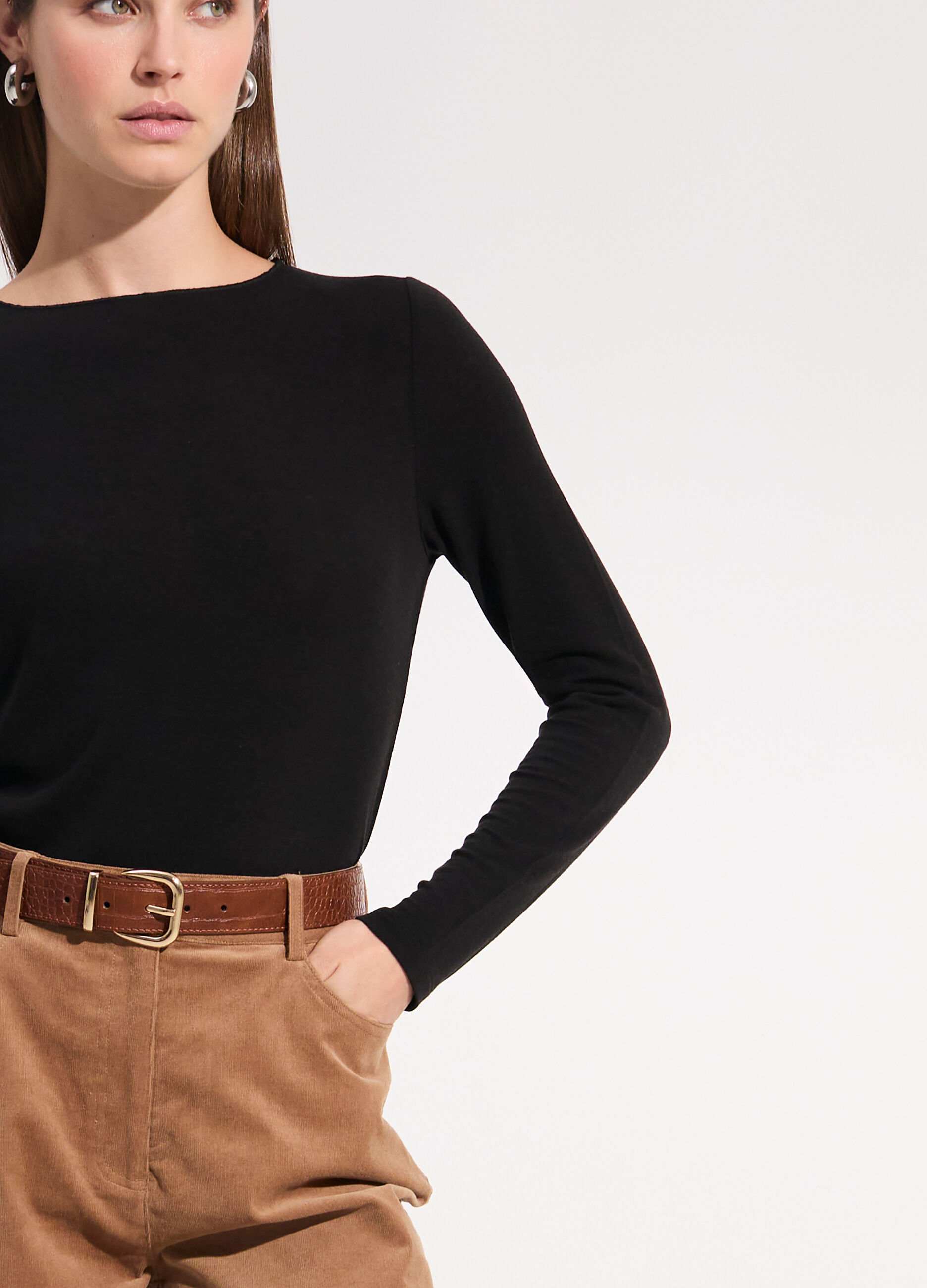 T-shirt a manica lunga in misto lana donna_3