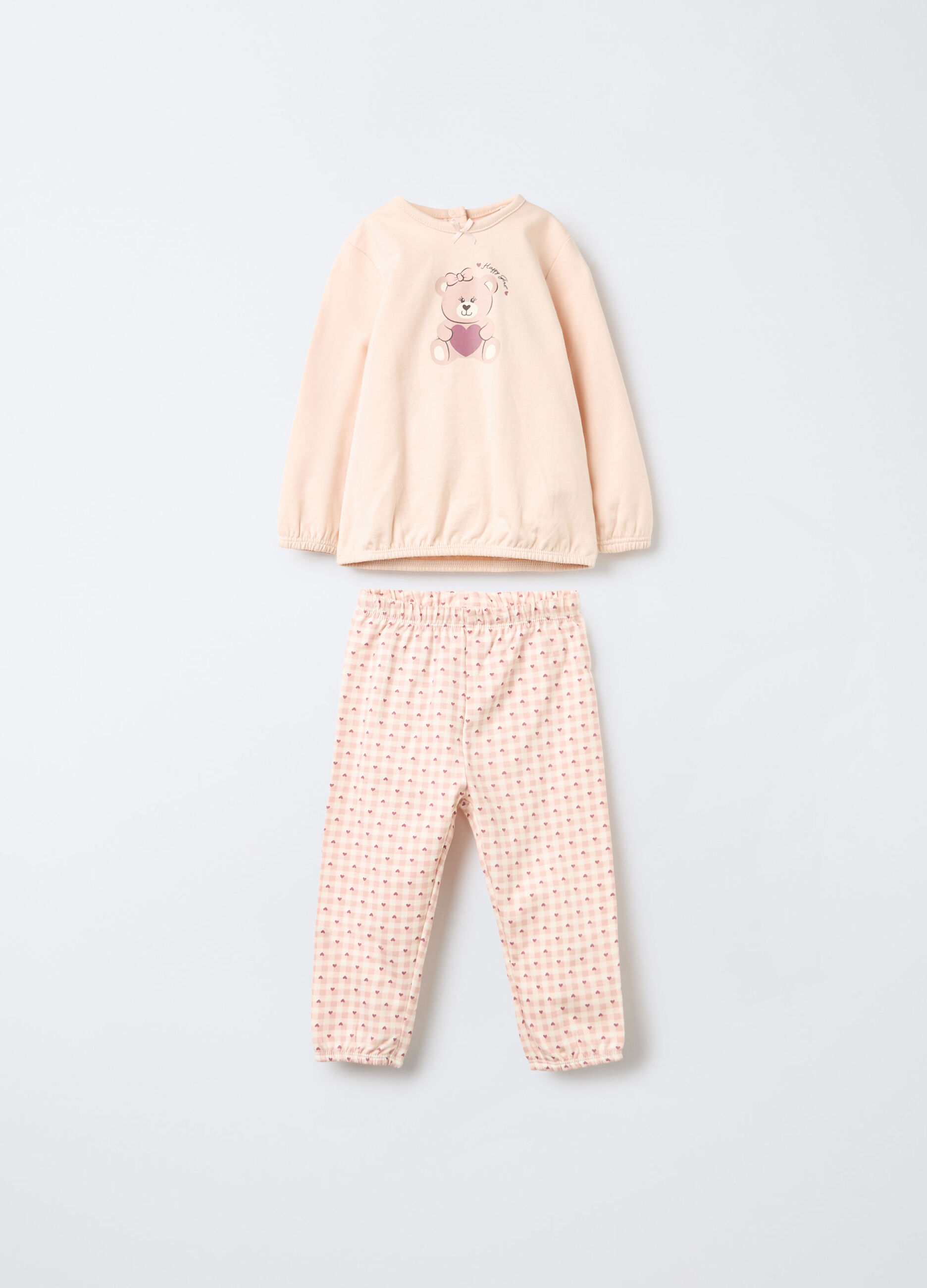 Set pigiama lungo in felpa di puro cotone neonata_0