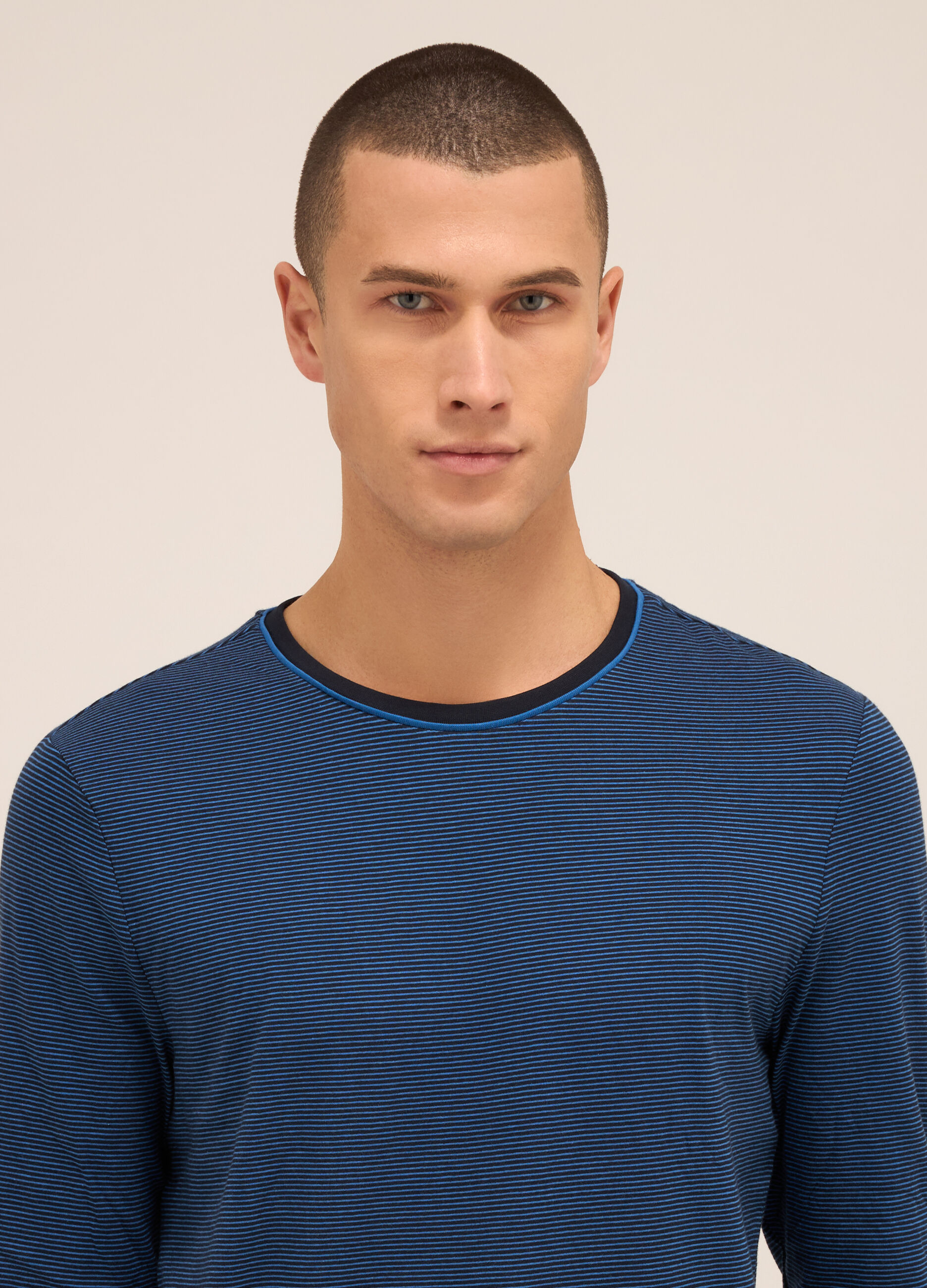 Maglia del pigiama a righe in puro cotone uomo_2
