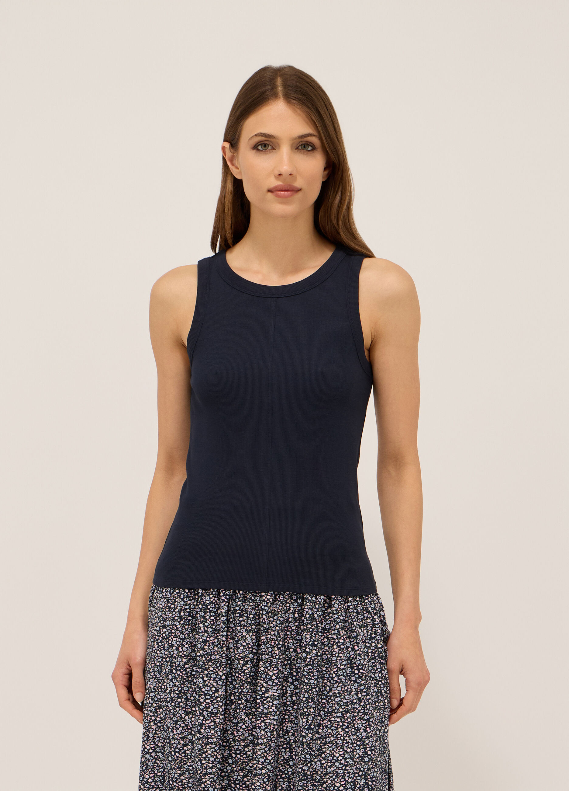 Canotta in costina di cotone stretch donna_0