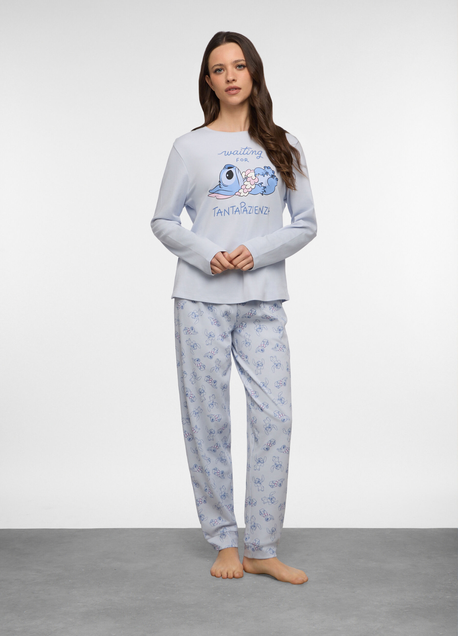 Set pigiama lungo in interlock di puro cotone donna_0