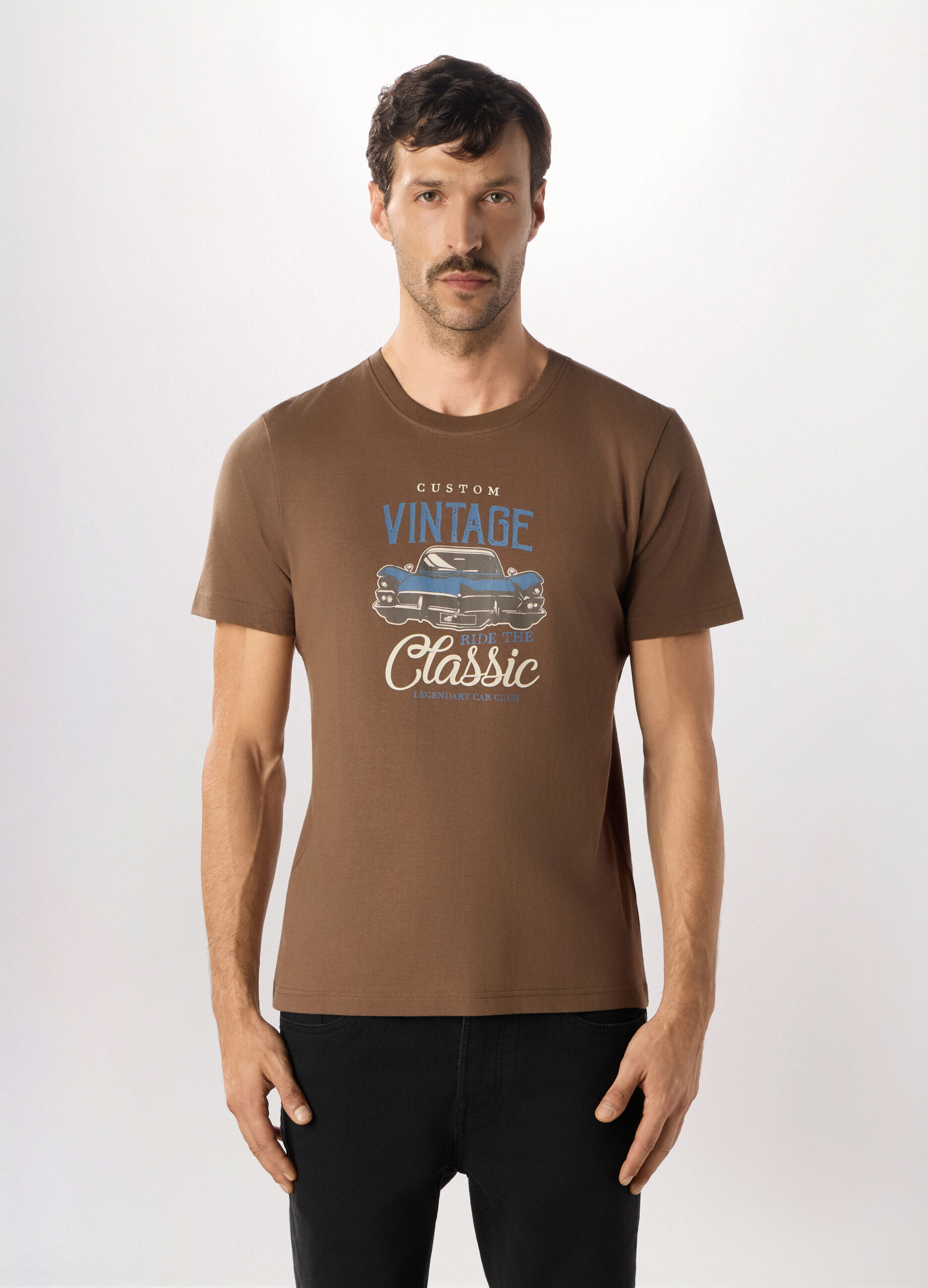 T-shirt a maniche corte con stampa in cotone uomo_0