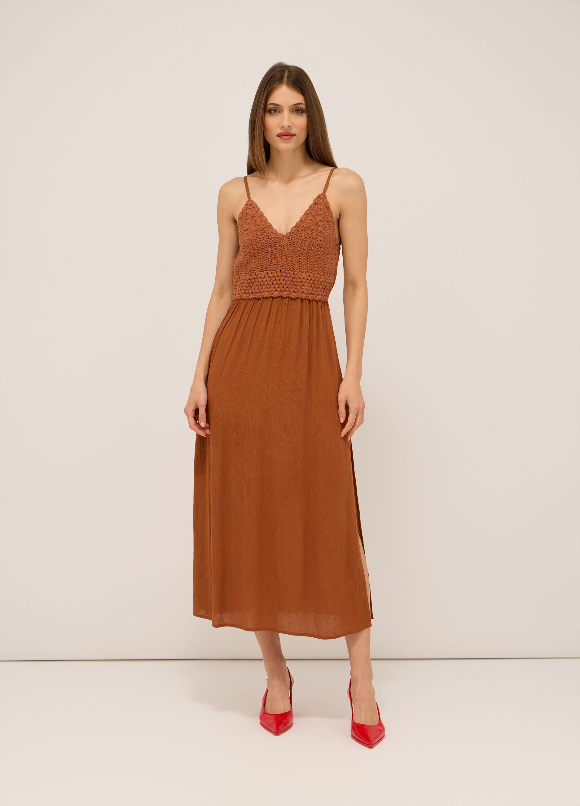 Abito lungo in pura viscosa crepe donna_0