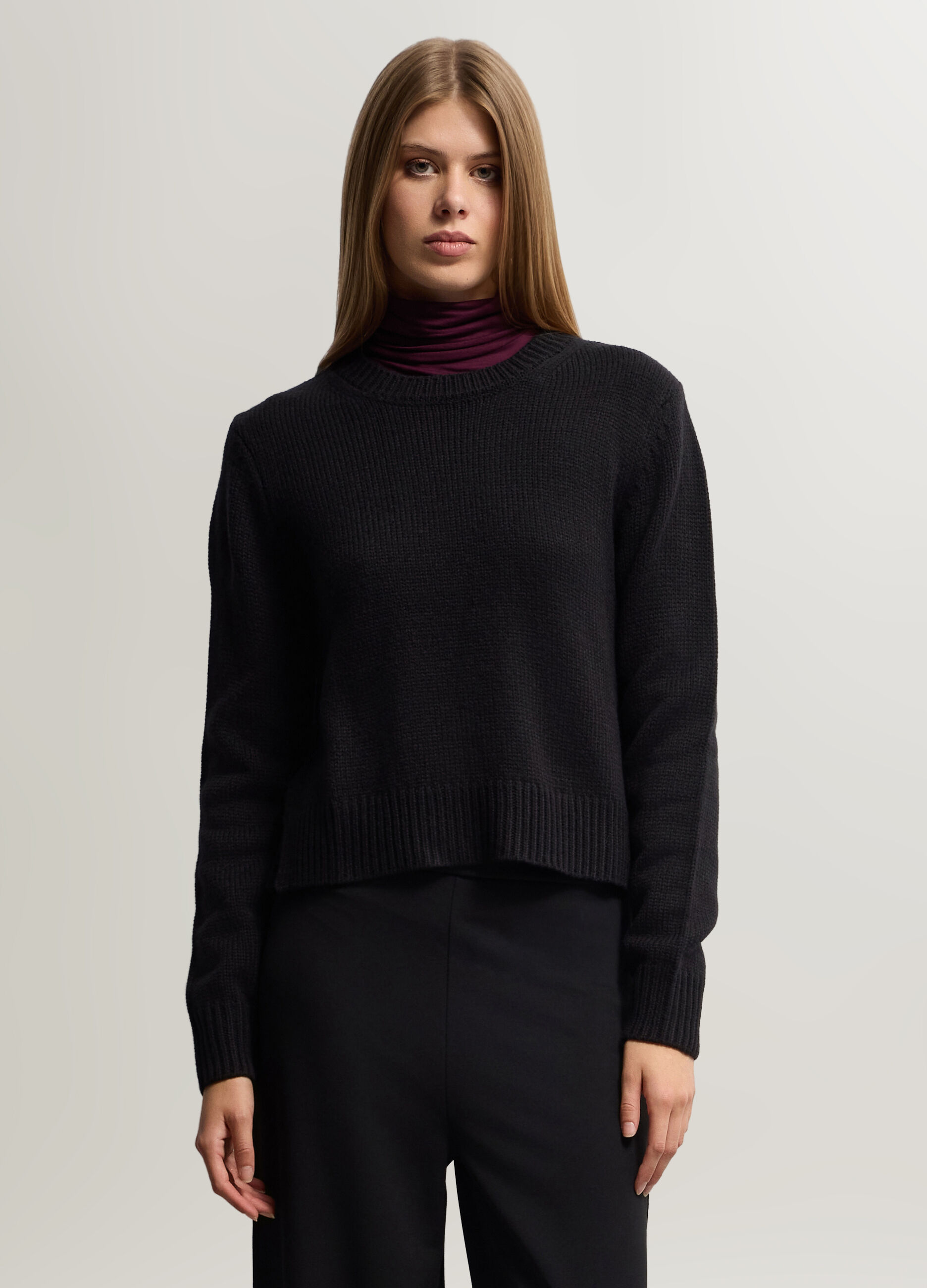 Pullover girocollo rasato misto lana donna_0