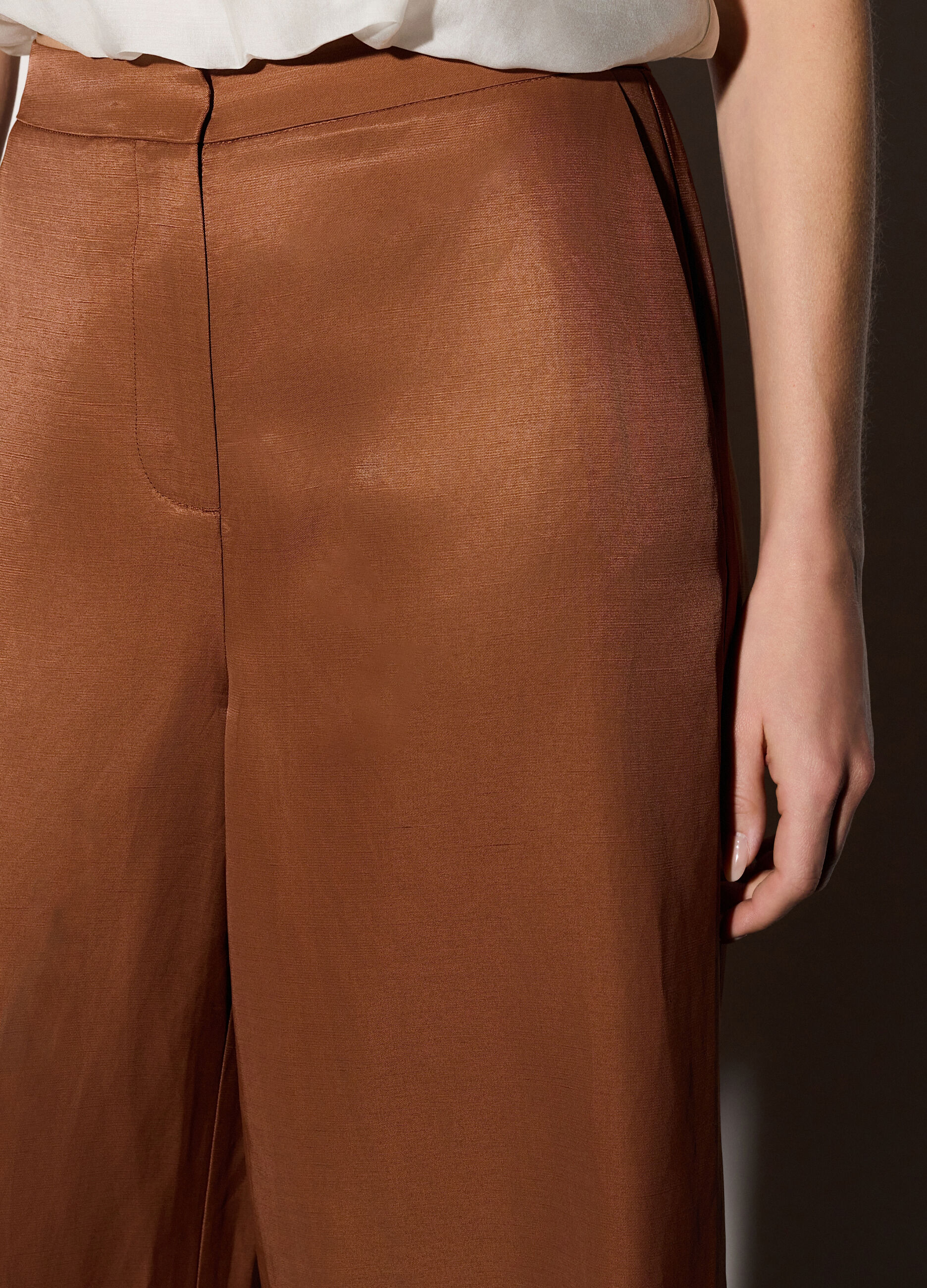 Pantaloni palazzo regular fit misto lino donna_3