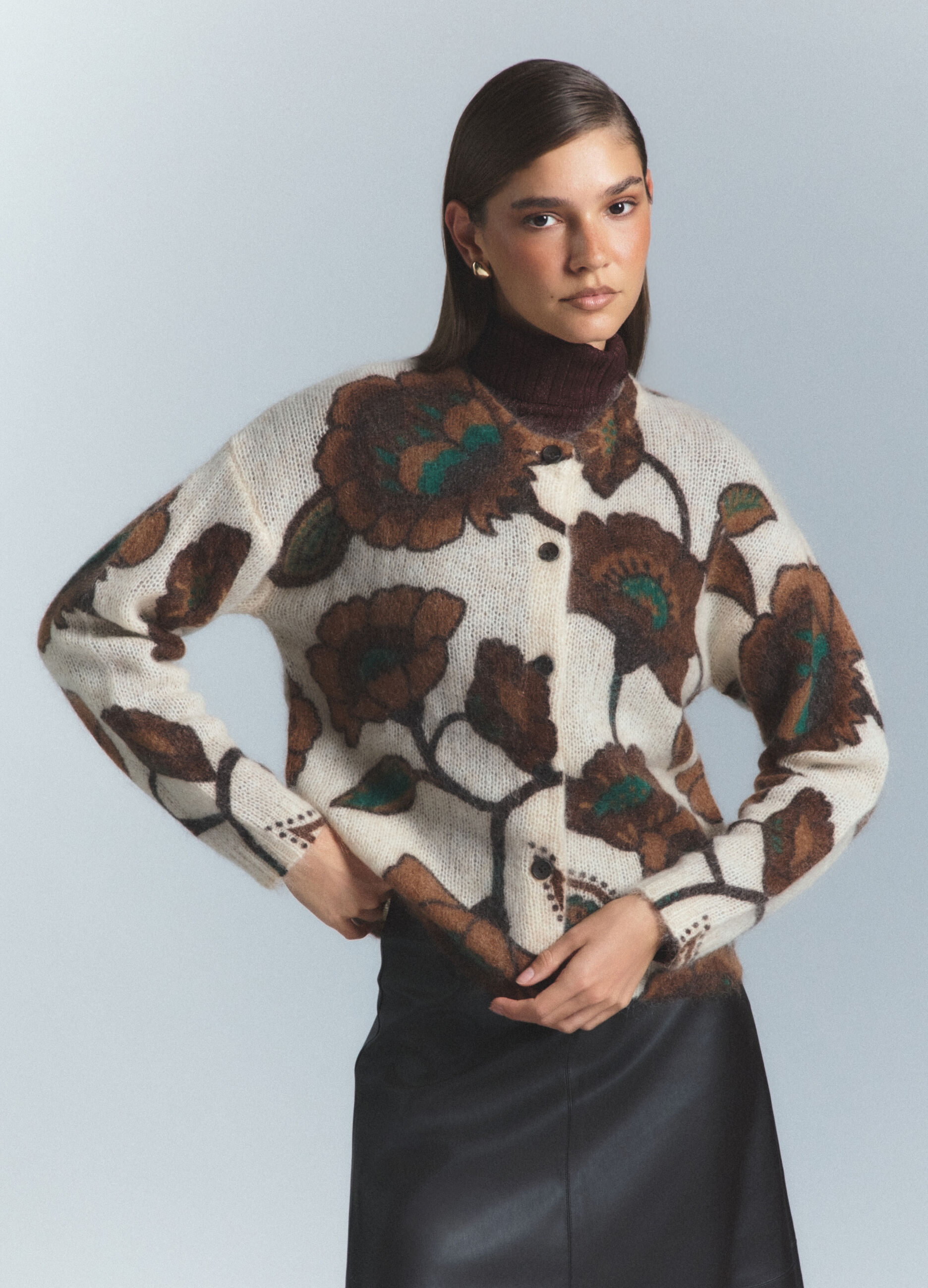 Cardigan girocollo operato misto lana Mohair donna_0