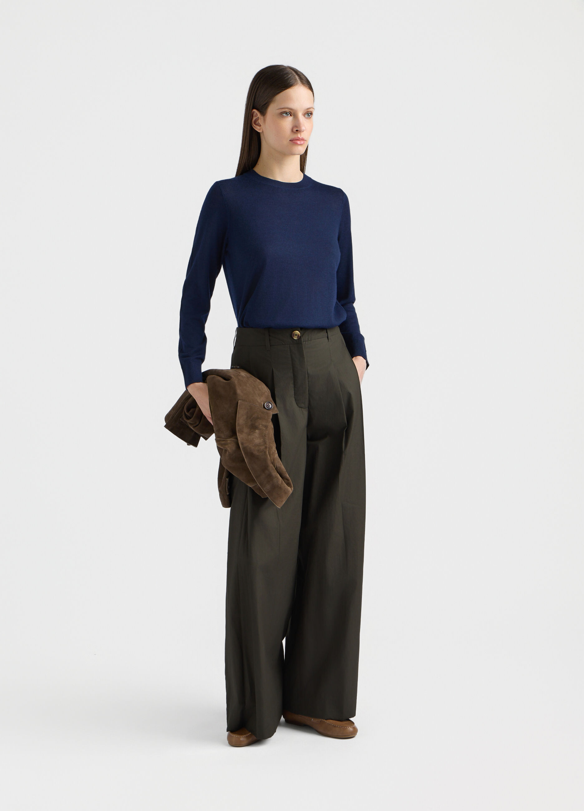 Pantaloni Fit Regular in popeline di puro cotone donna_0
