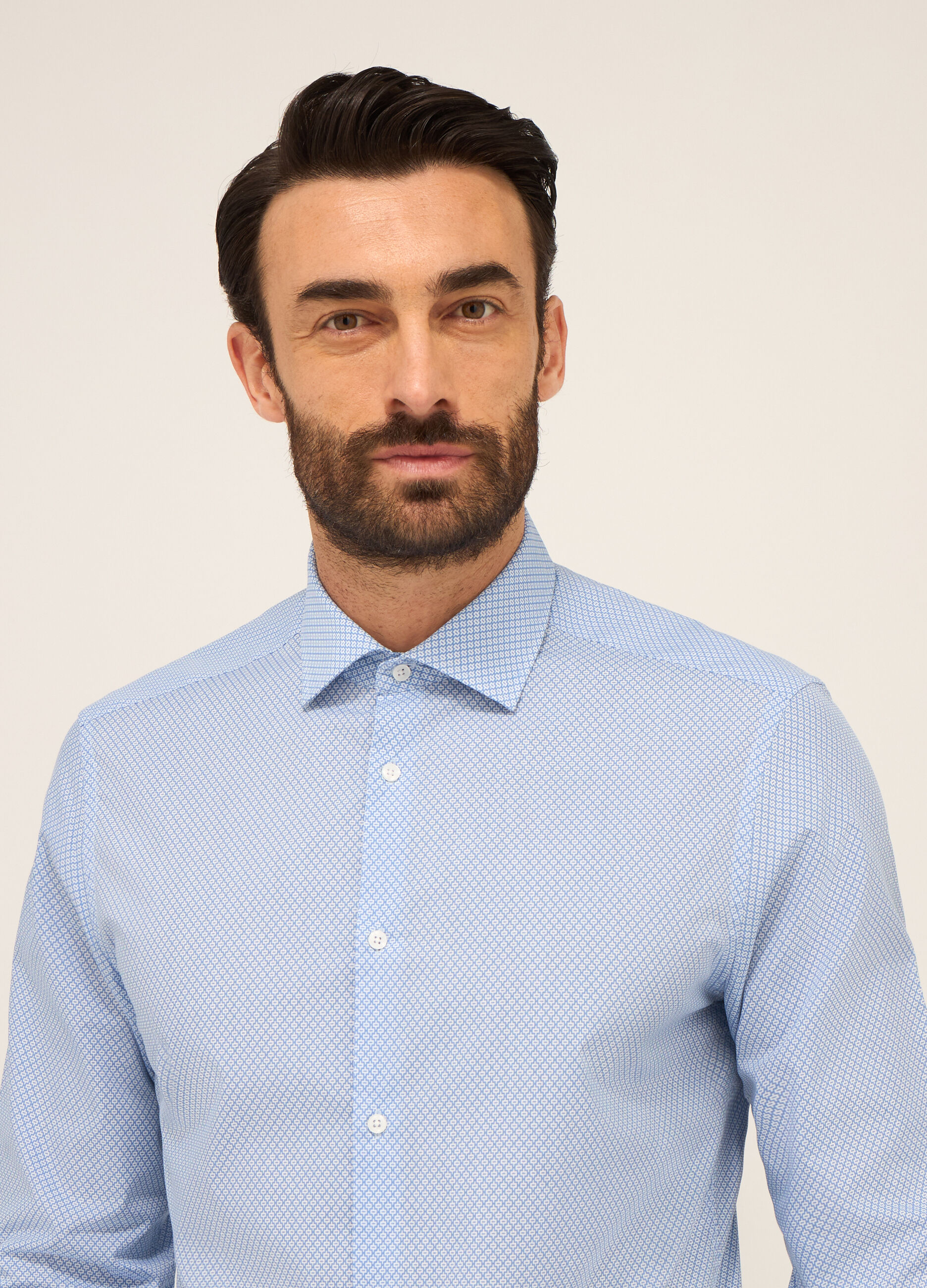 Camicia slim fit in misto cotone a fantasia uomo_2