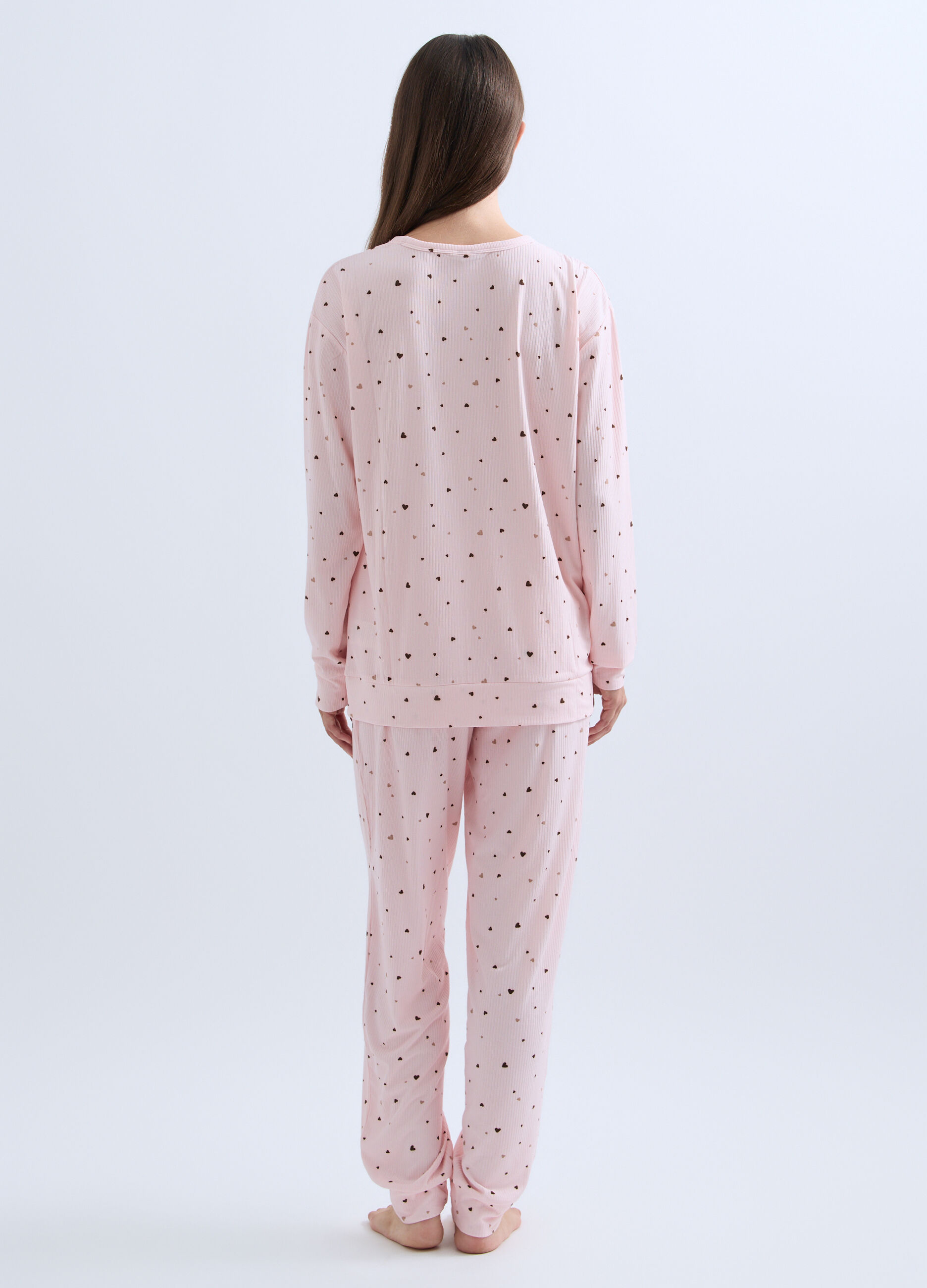 Set pigiama lungo in costina stretch donna_1