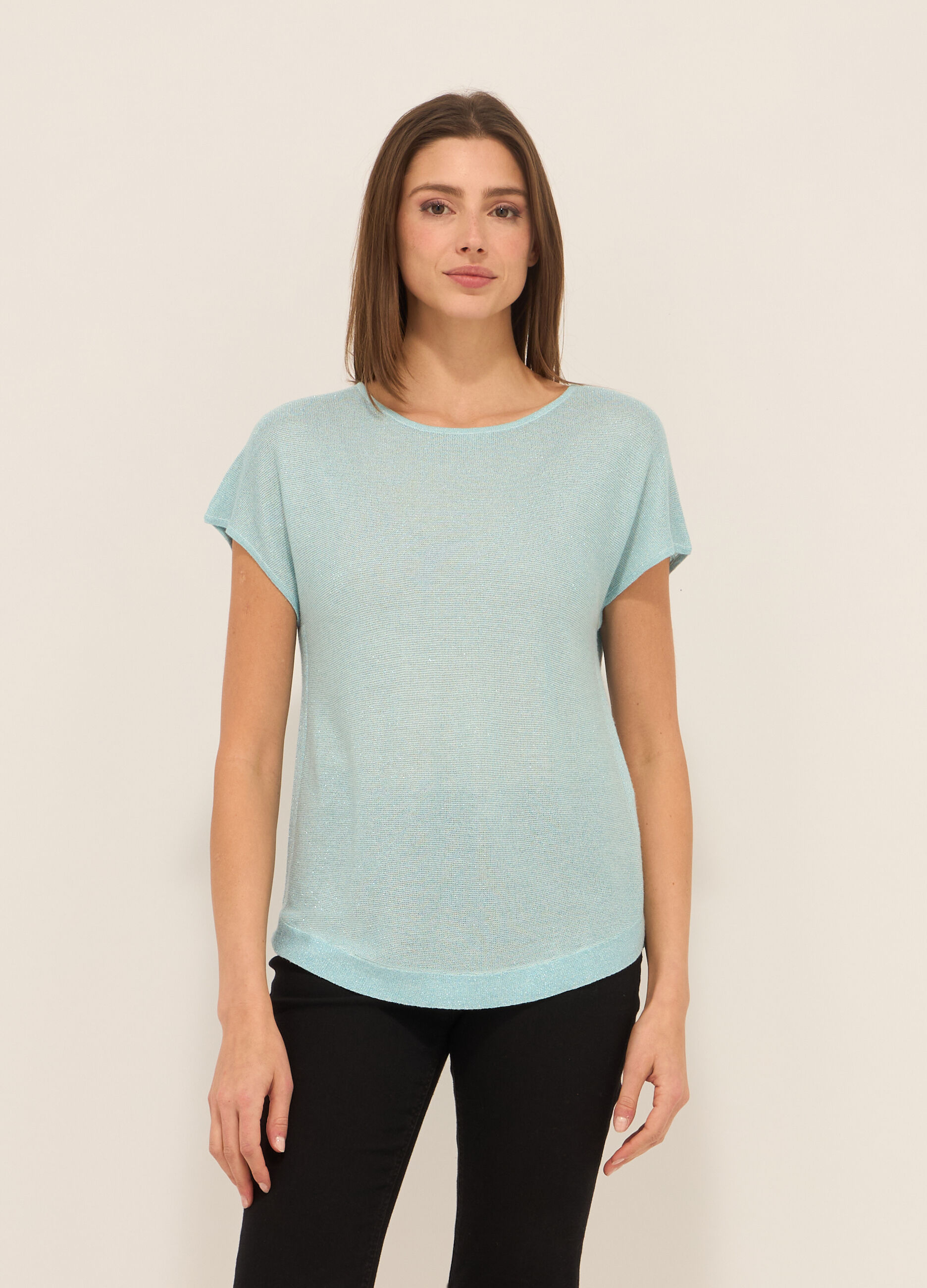 Tricot misto viscosa a maniche corte donna_0