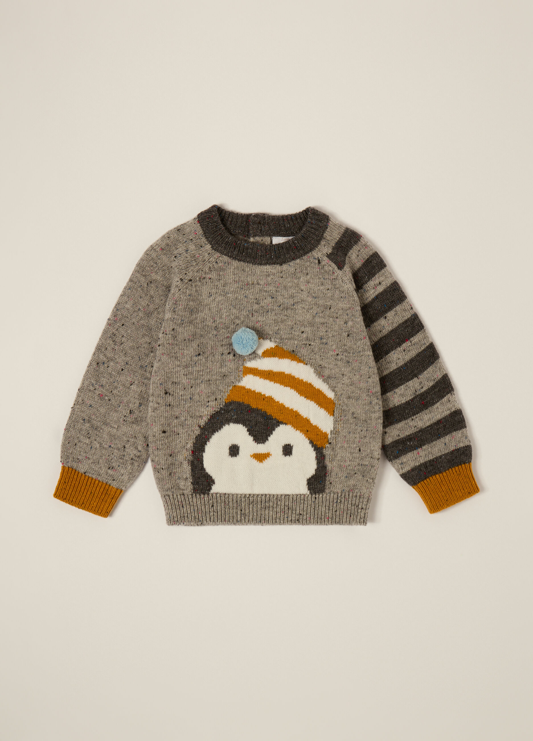 Maglione grigio con pinguino per neonato_1