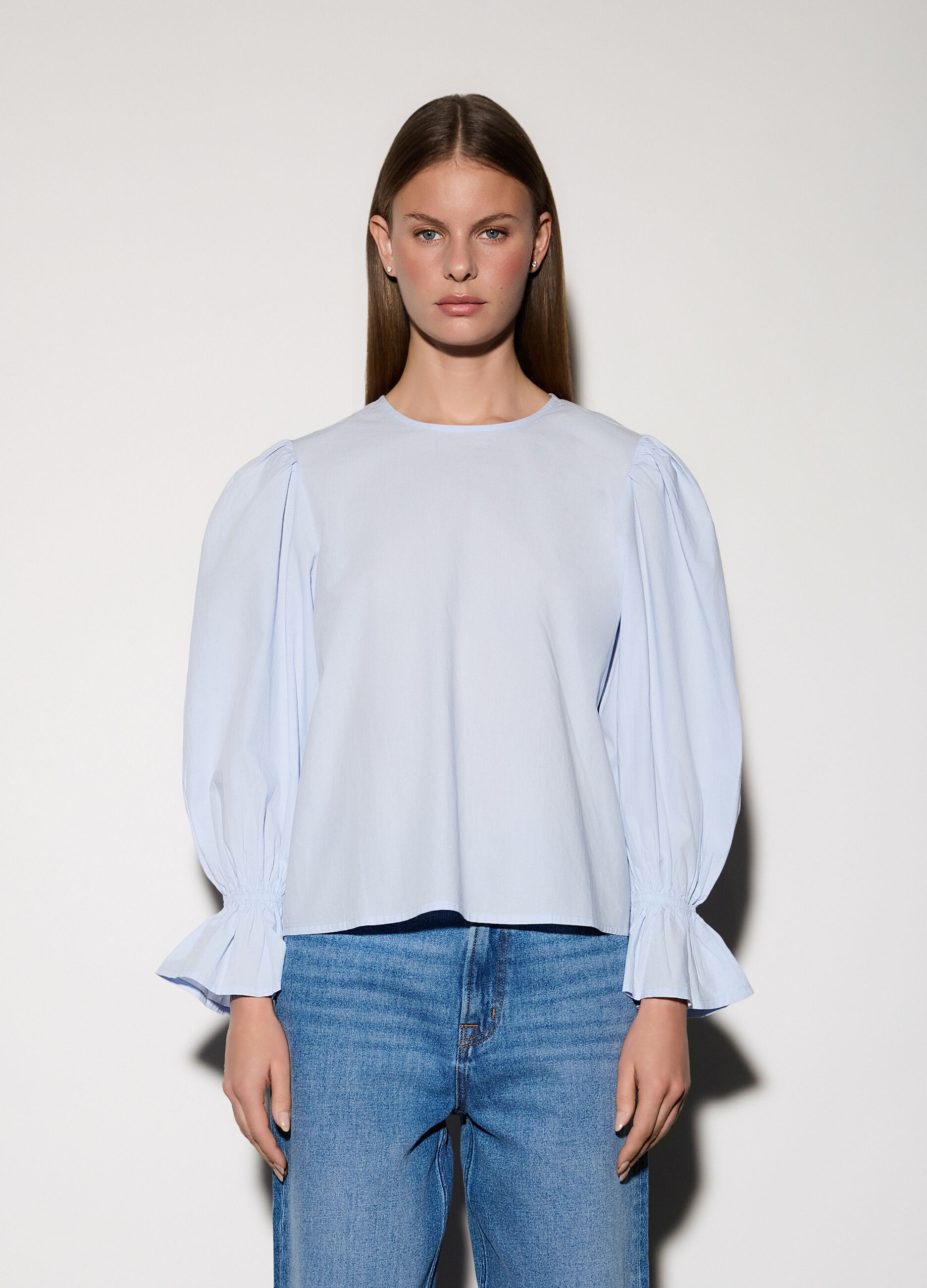 Blusa girocollo in popeline donna_1