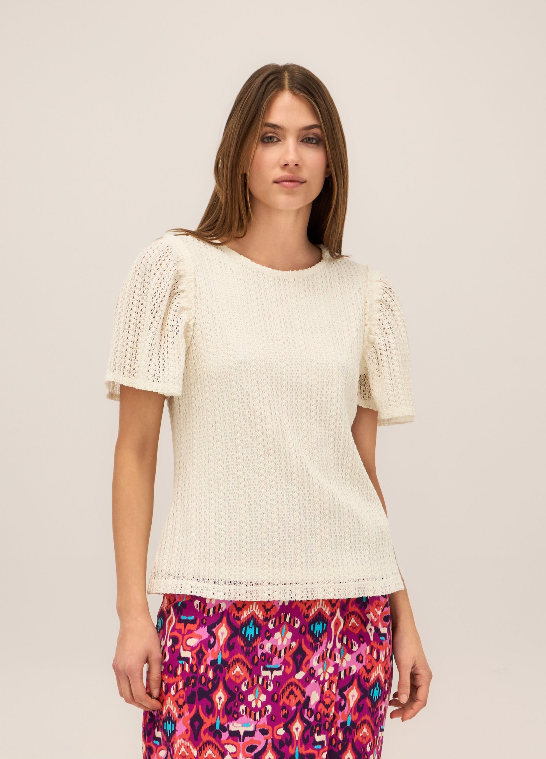 T-shirt in misto cotone lavorato donna_0