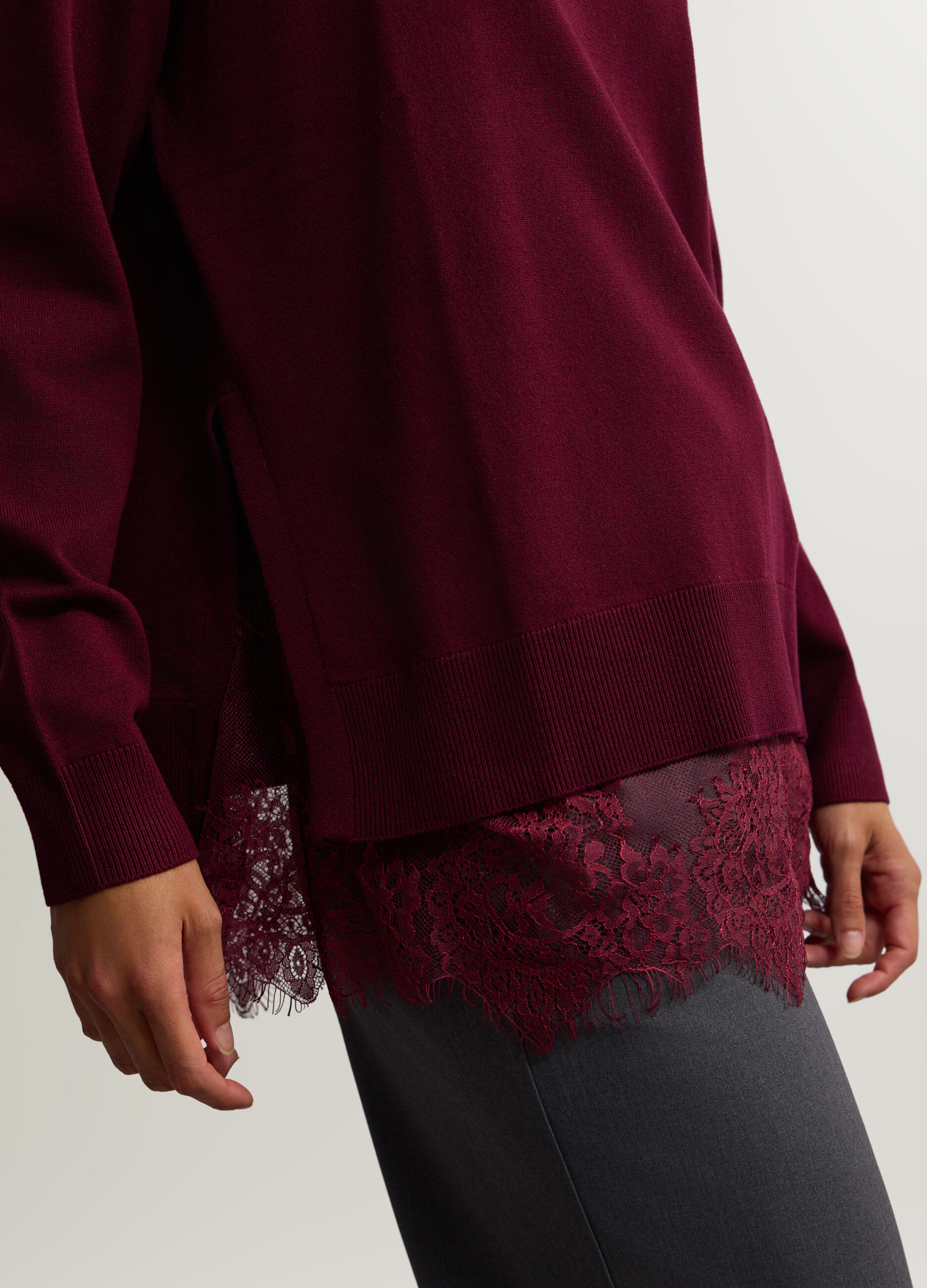 Maglia girocollo rasata con pizzo donna_2