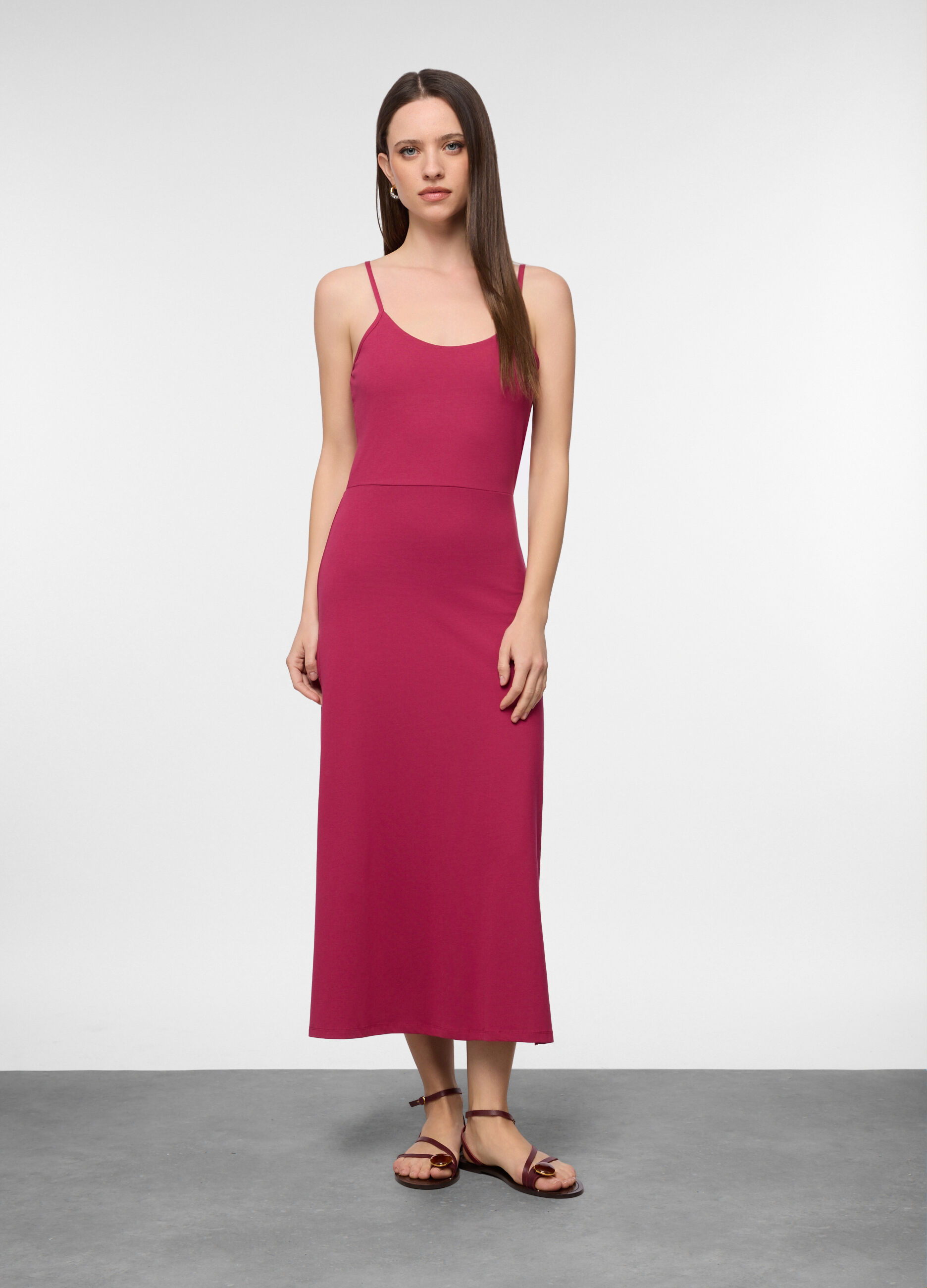 Vestito lungo fitted in jersey di cotone stretch donna_0
