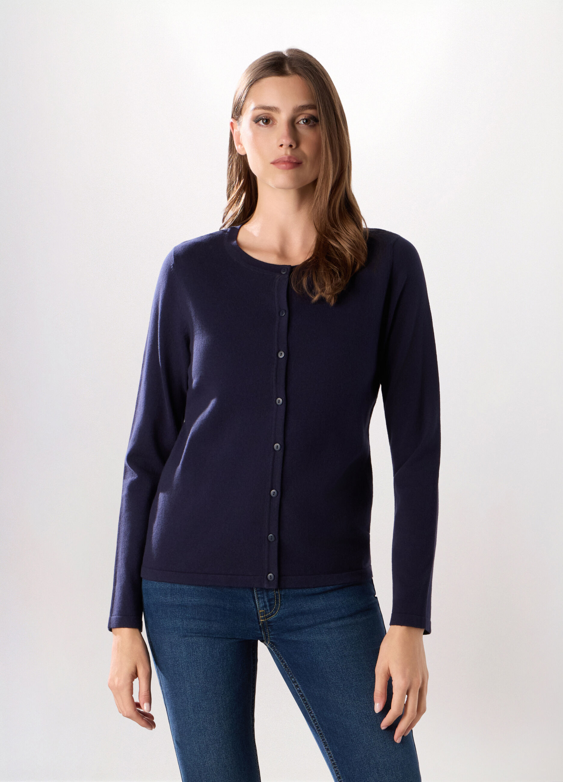 Cardigan a girocollo in misto cotone donna_0