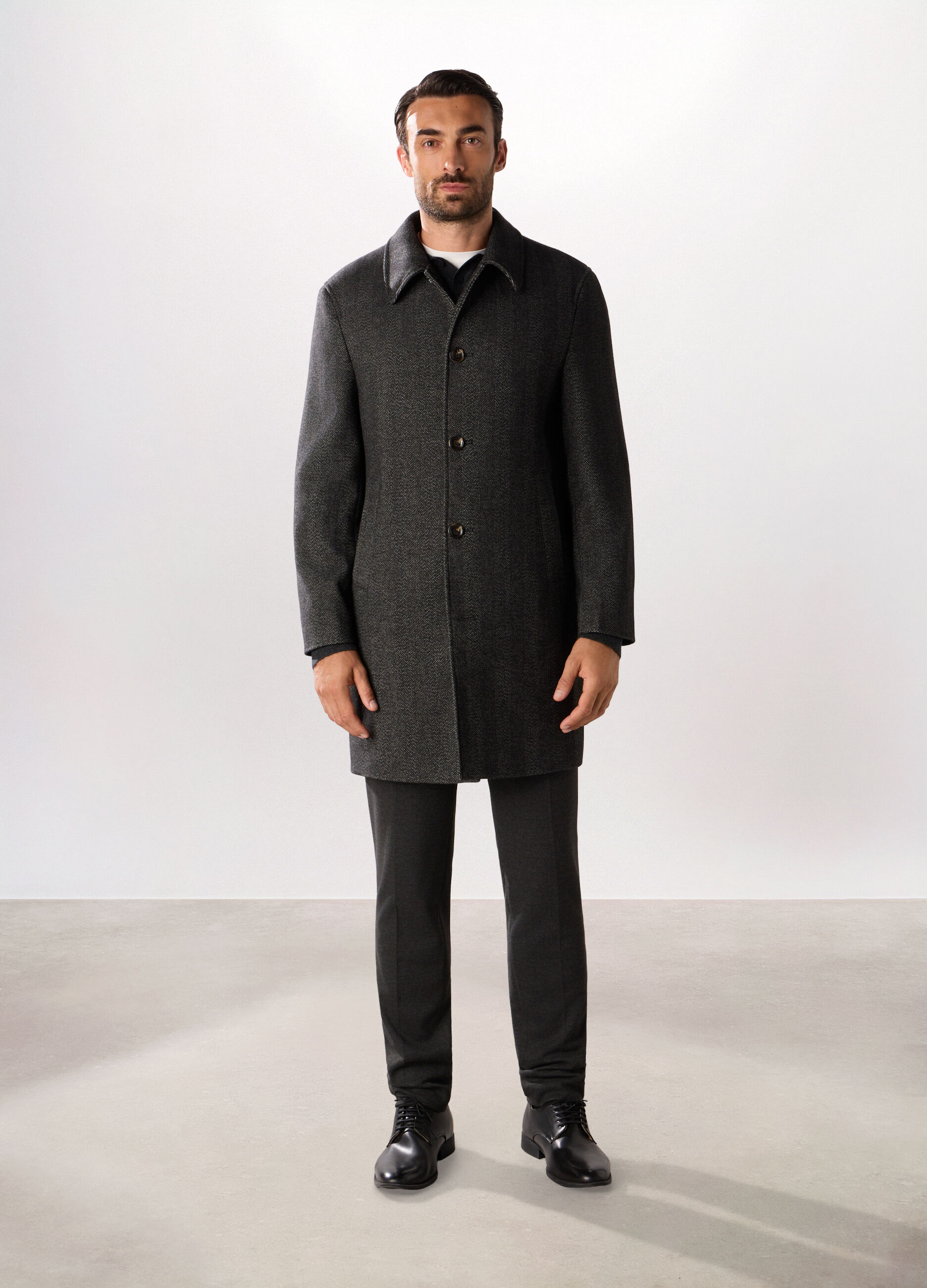 Cappotto in misto lana a lisca di pesce uomo_0