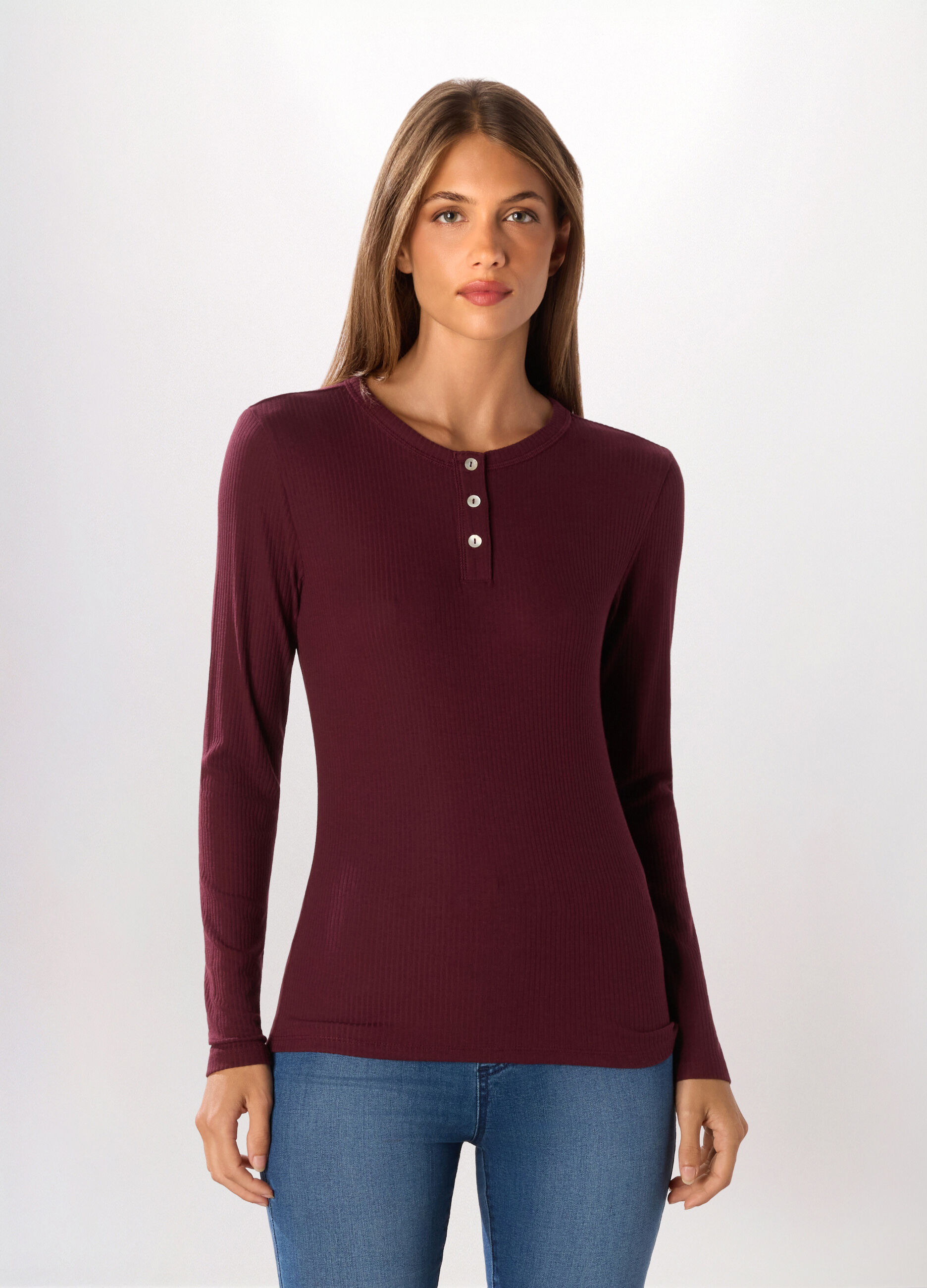 T-shirt in costina di misto cotone stretch donna_2