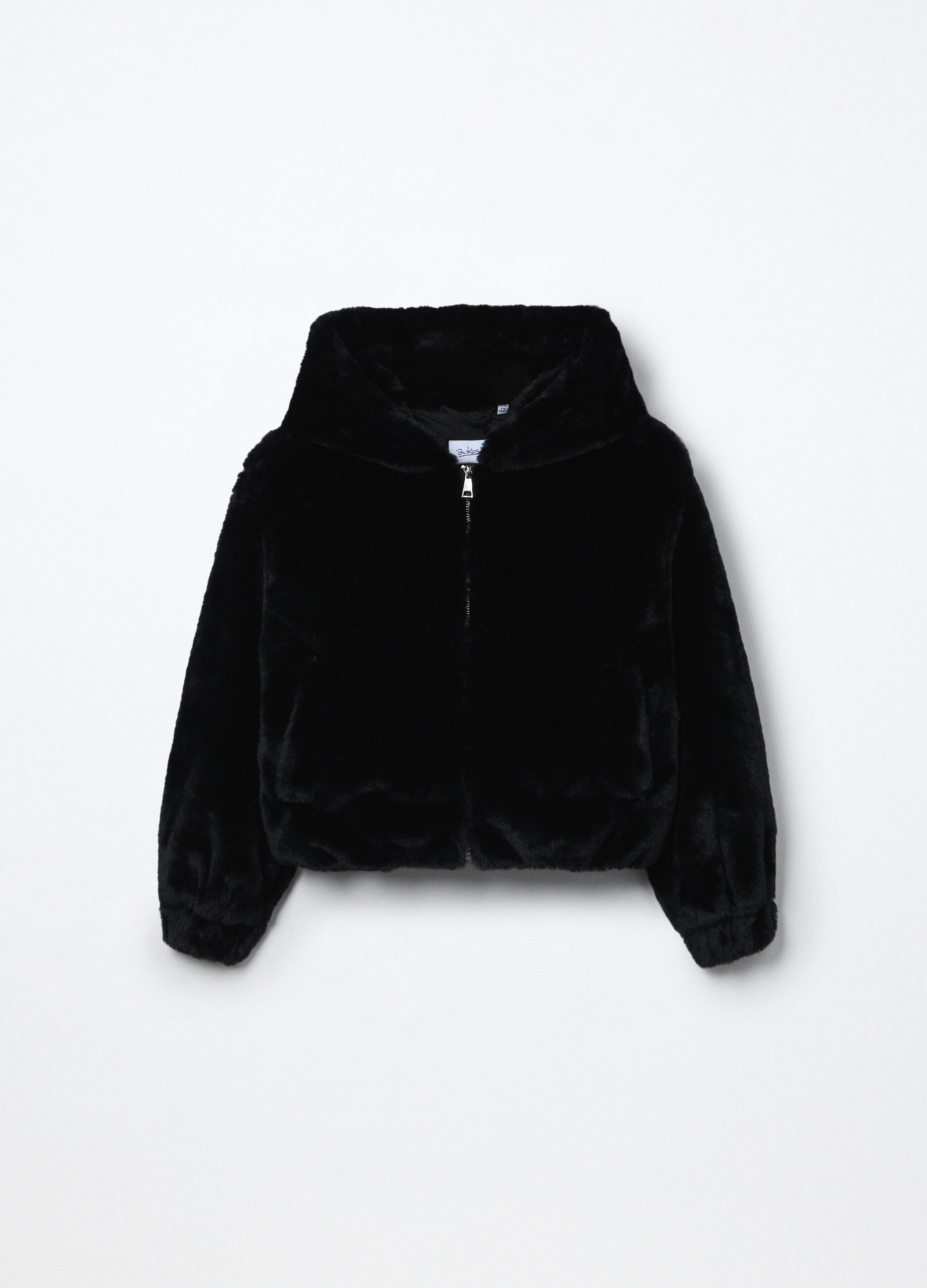 Giacca in eco fur con cappuccio ragazza_0
