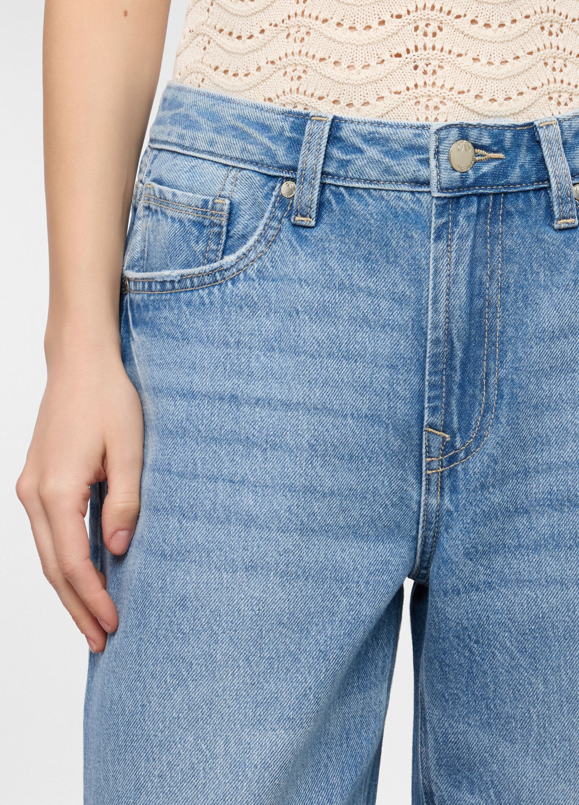 Pantaloni straight fit in denim di puro cotone donna_2