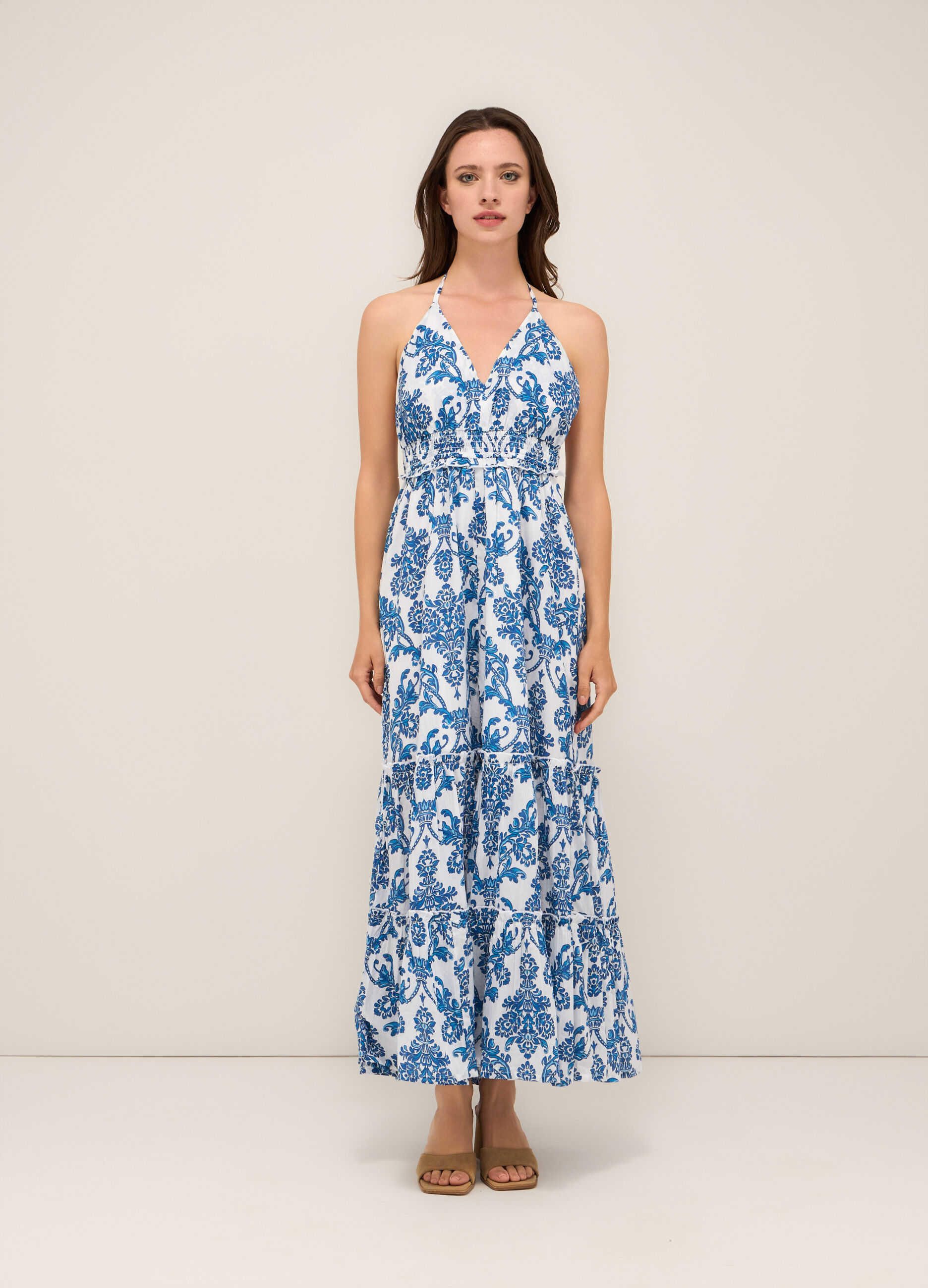 Abito a balze in puro cotone voile donna_0