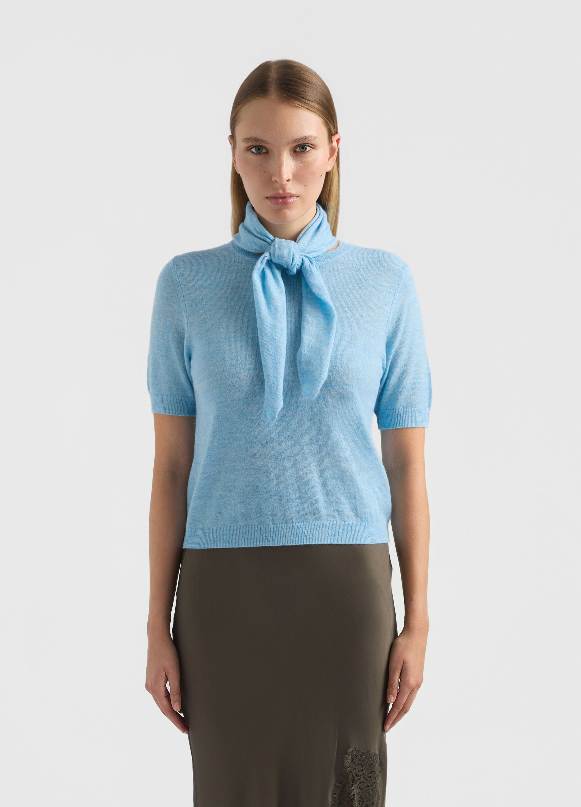 Maglia girocollo rasata misto lana donna_1