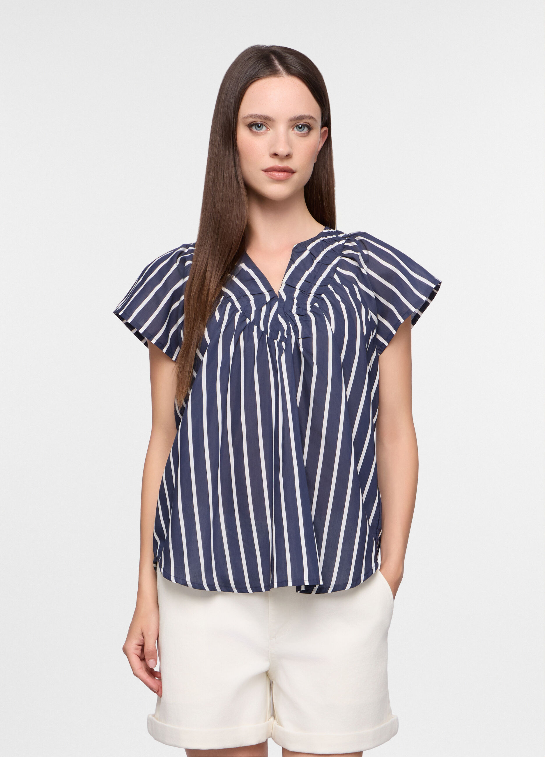 Blusa Fit over con scollo a V misto modal donna_0
