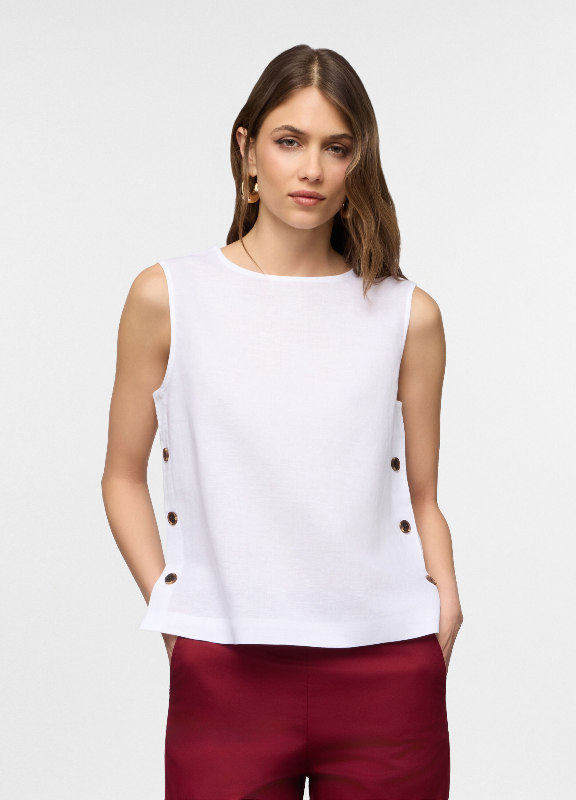 Blusa fit regular girocollo misto lino donna_0