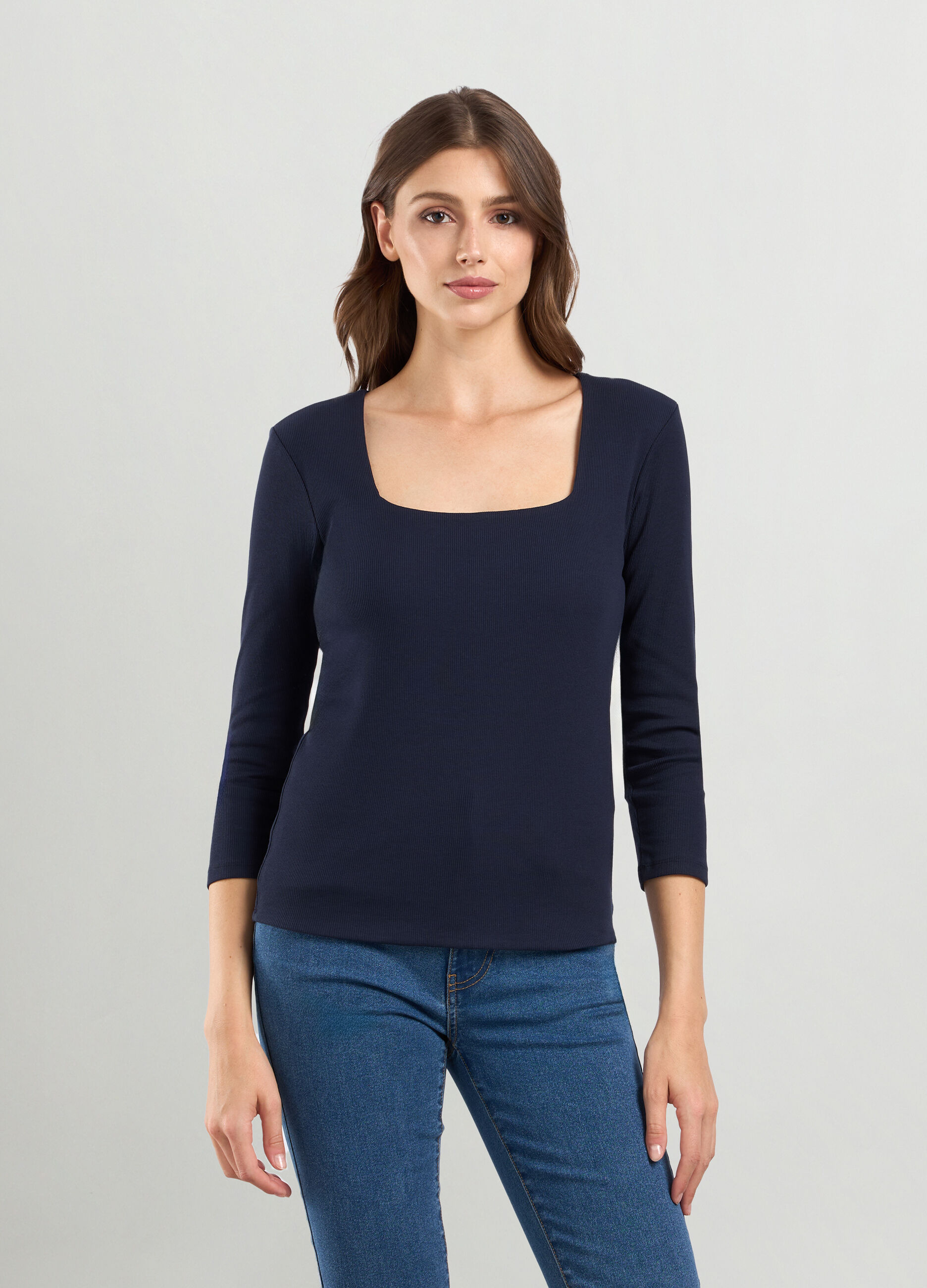 T-shirt in costina di cotone stretch donna_0